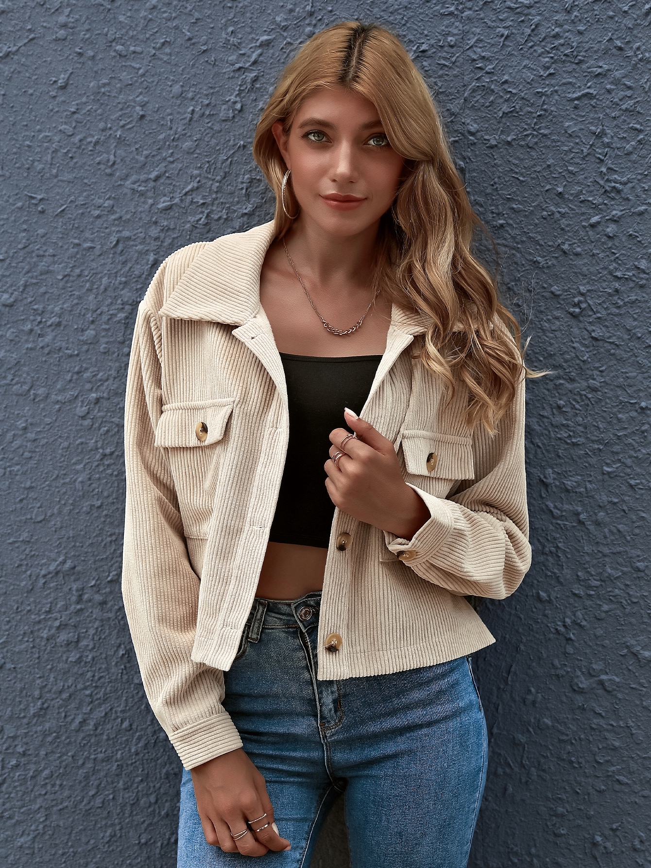 SHEIN Frenchy Button Front Patch Pocket Crop Jacket SHEIN EUR main 4