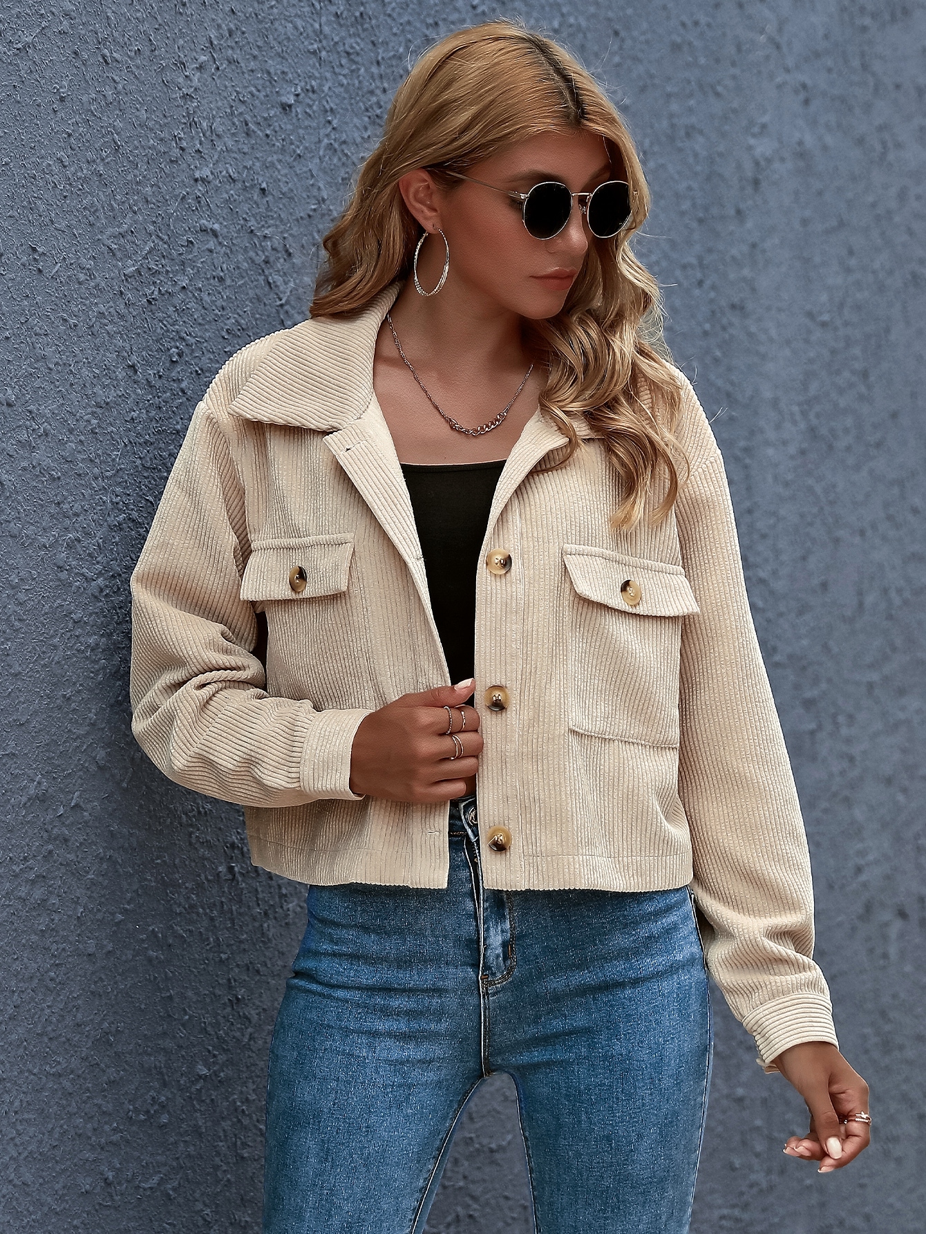 SHEIN Frenchy Button Front Patch Pocket Crop Jacket SHEIN EUR main 5