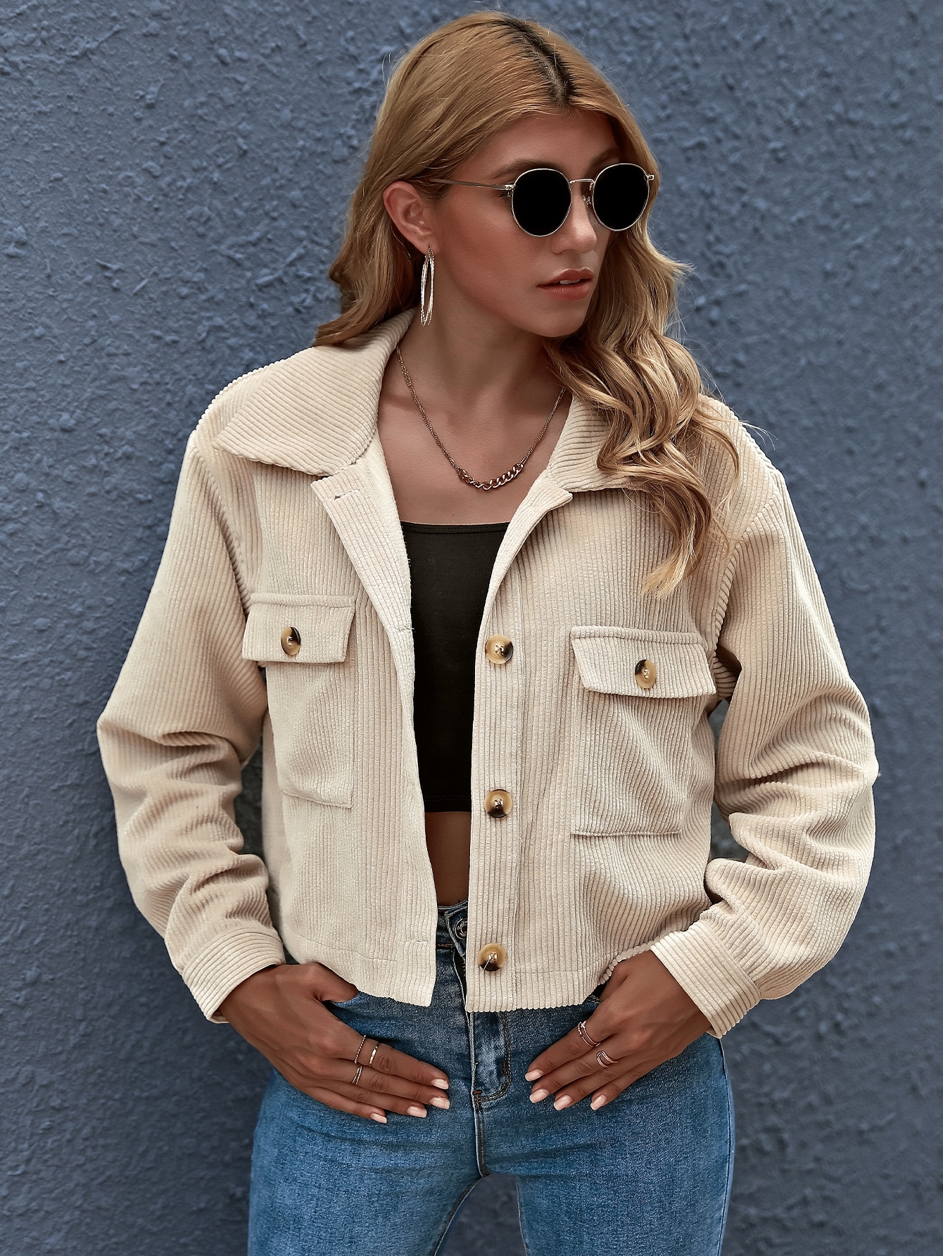 SHEIN Frenchy Button Front Patch Pocket Crop Jacket SHEIN EUR main 6