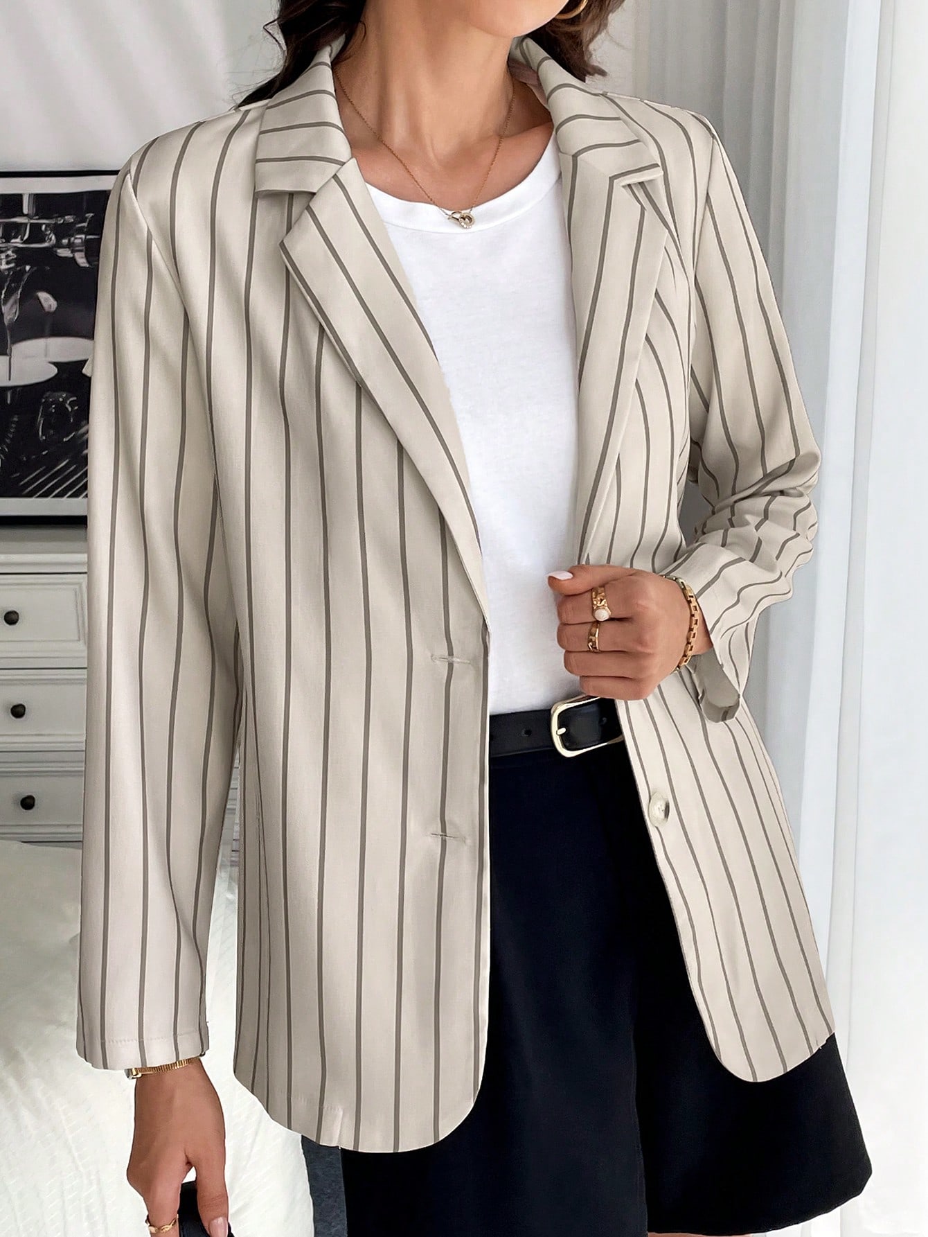 SHEIN Frenchy Notched Collar Striped Slim Fit Business Casual Trendy Blazer SHEIN EUR main 6