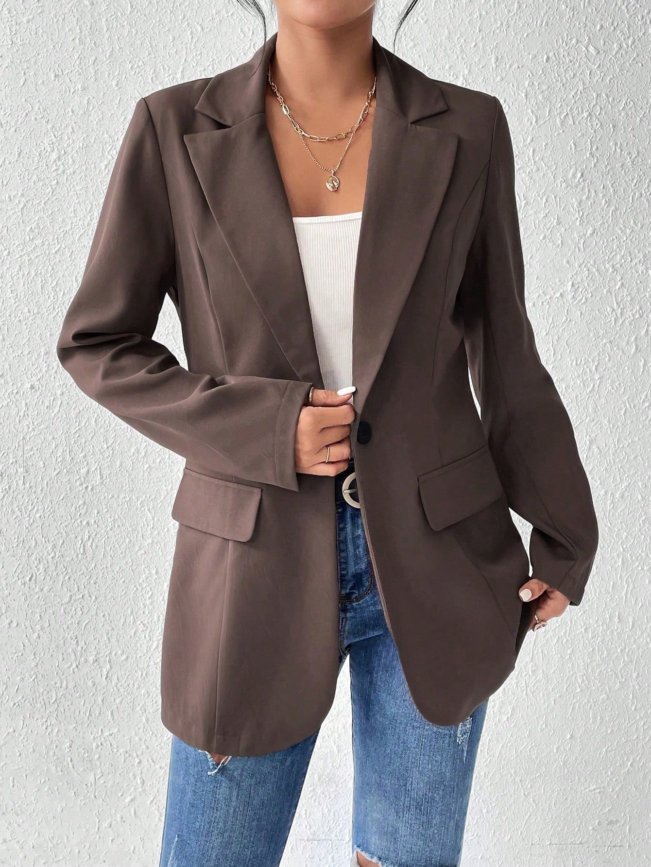 SHEIN Frenchy Solid Color Lapel Collar Suit Jacket SHEIN EUR main 4