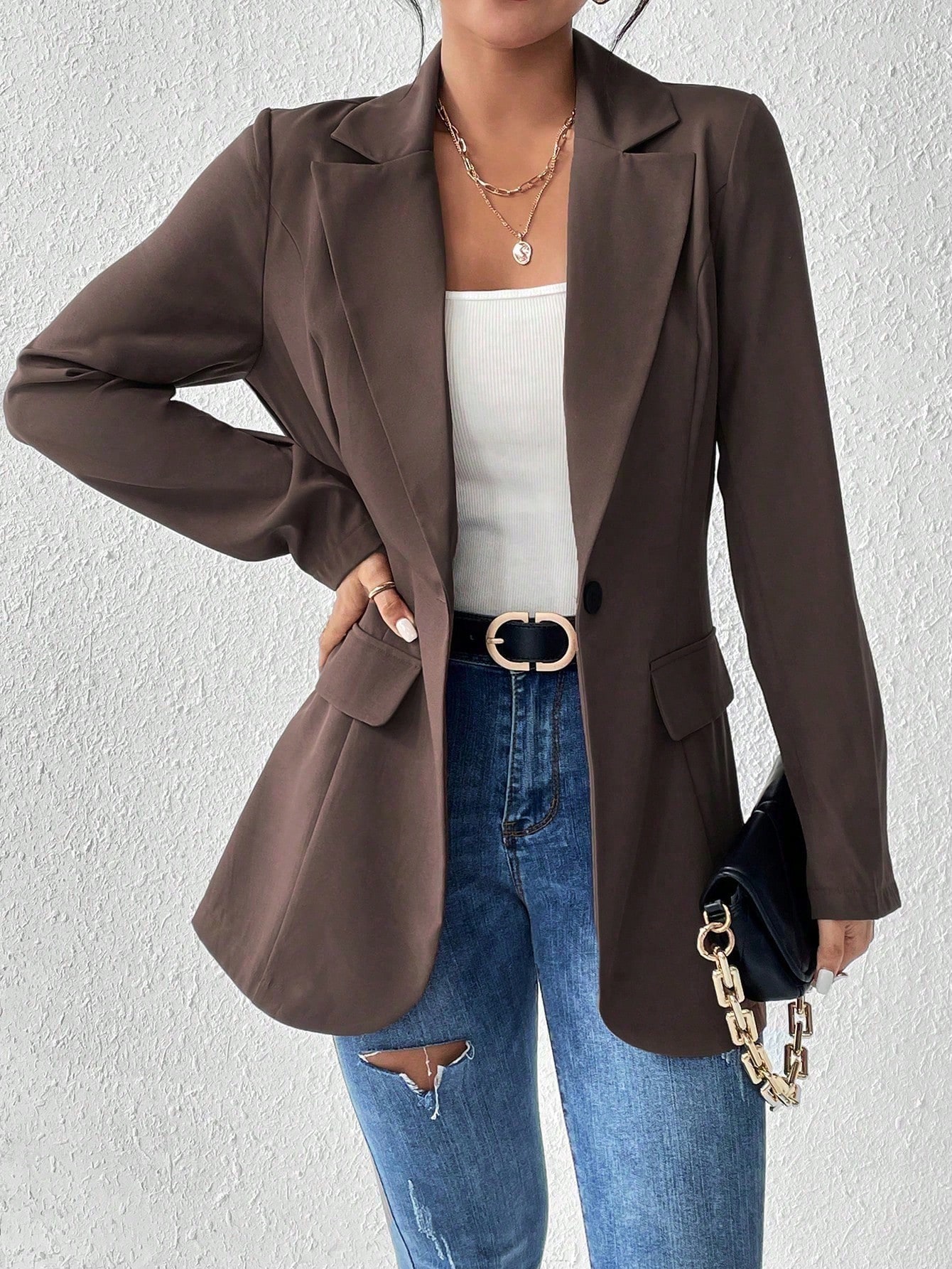 SHEIN Frenchy Solid Color Lapel Collar Suit Jacket SHEIN EUR main 6