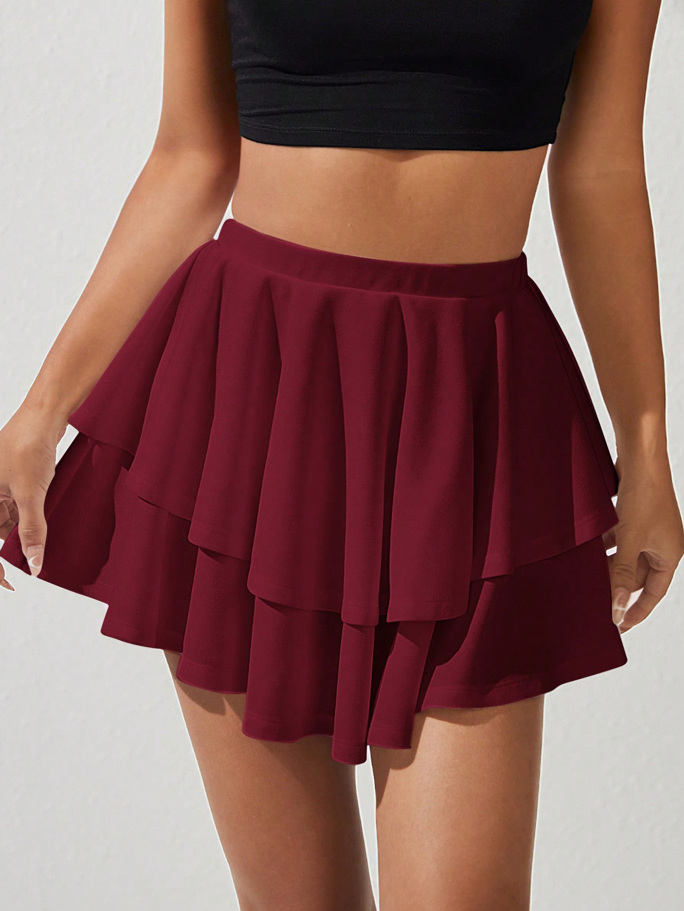 SHEIN PETITE Solid Color Lotus Leaf Hem Skirt SHEIN EUR main 3