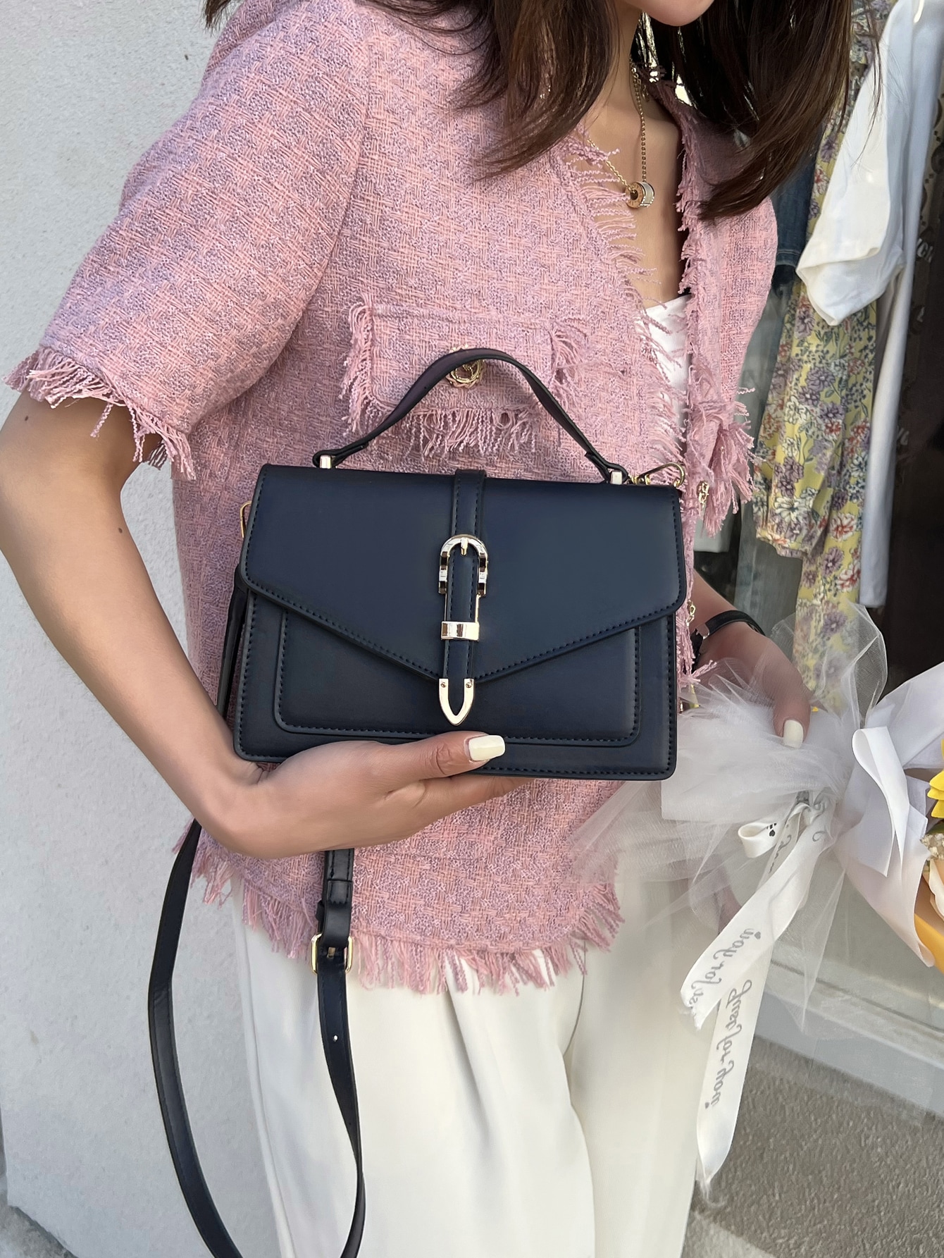 Minimalist Metal Decor Flap Square BagRandom hardware clips on both sides Classic Solid Color Shoulder Bag Square Crossbody Phone Bag All Match Purse with Detachable Strap SHEIN EUR main 4