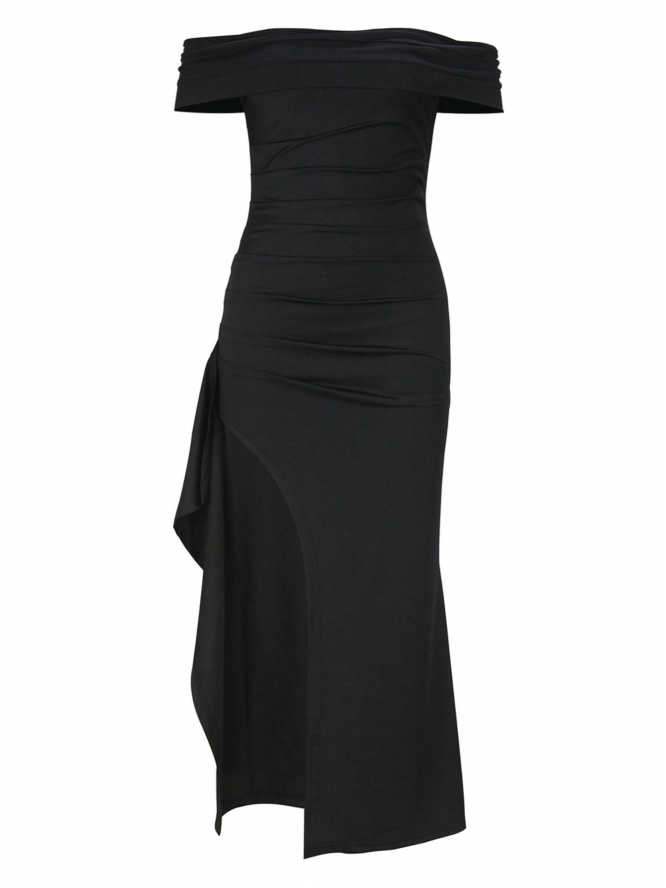 SHEIN Belle Womens Solid Color Off Shoulder High Slit Dress SHEIN EUR main 3