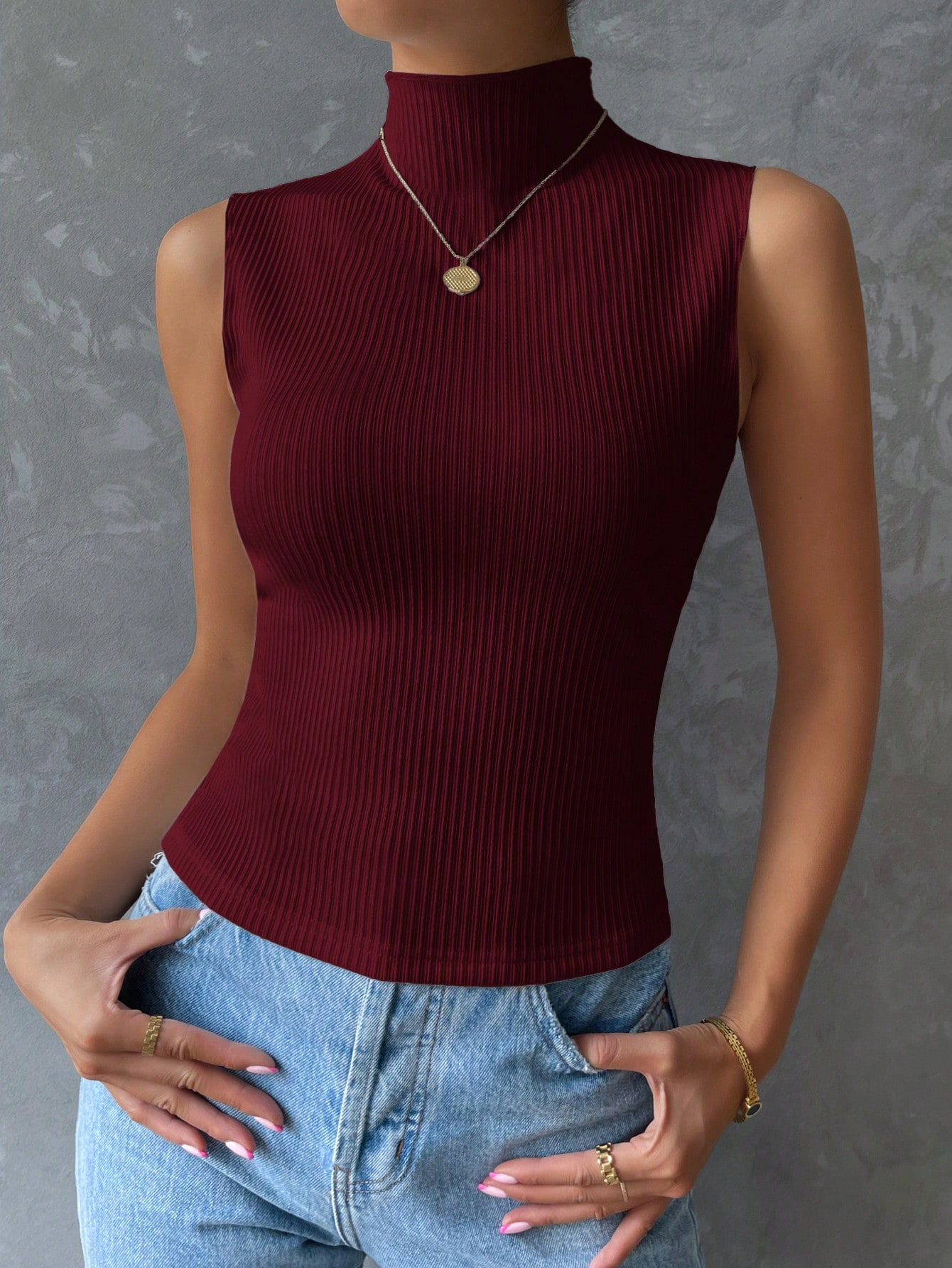 SHEIN Clasi Womens Solid Color Sleeveless High Neck Simple Fashion Summer Tank Top SHEIN EUR main 3