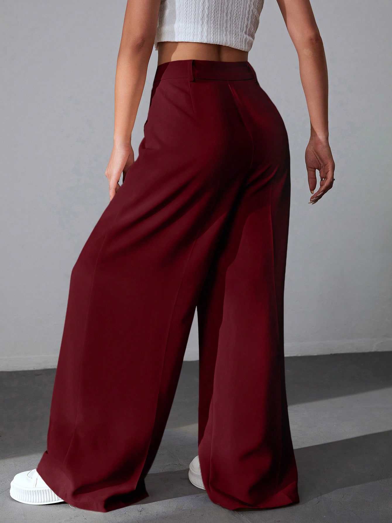 SHEIN EZwear Womens Plain Pleated Wide Leg Loose Casual Pants SHEIN EUR main 1