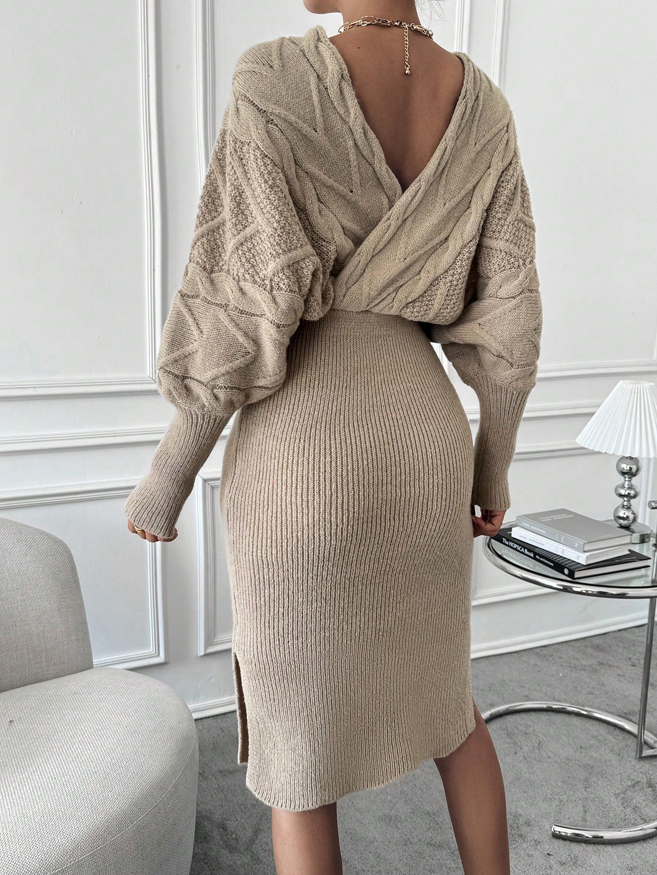 SHEIN Essnce Batwing Sleeve Split Hem Wrap Sweater Dress SHEIN EUR main 1