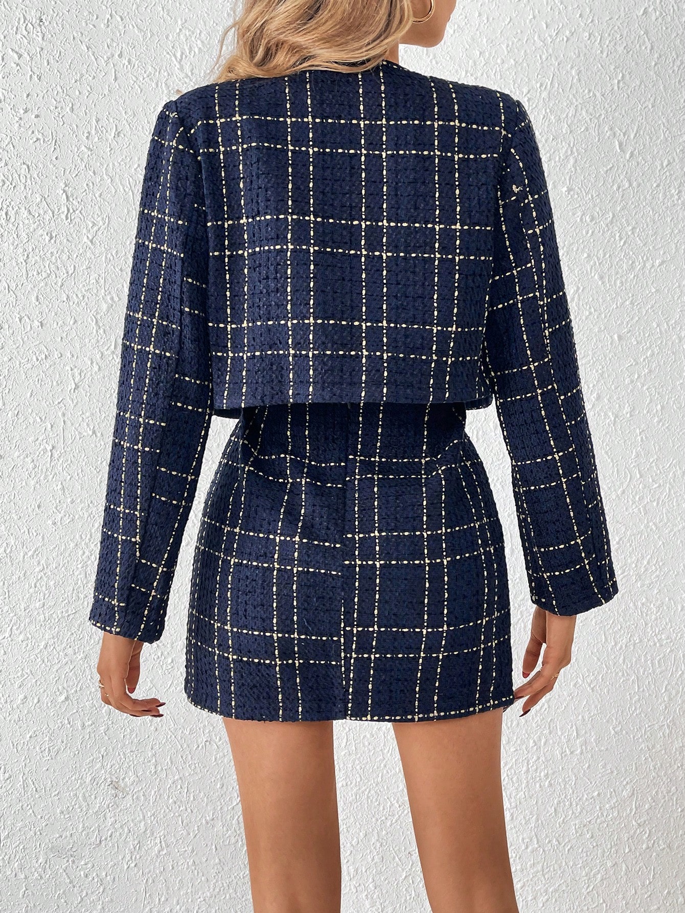 SHEIN Frenchy Teacher Outfits Plaid Print Jacket Split Hem Grace Suits Skirt SHEIN EUR main 1