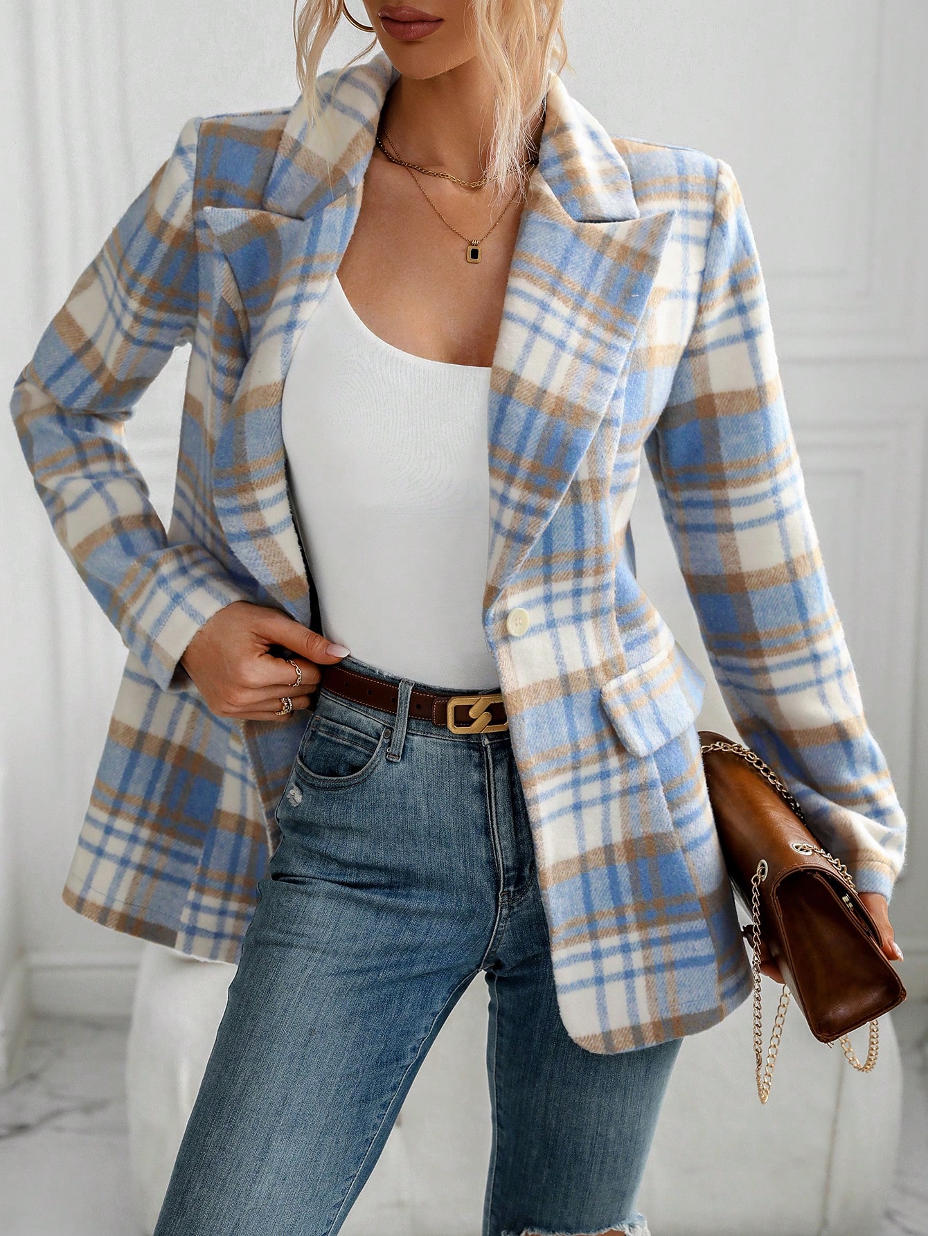 SHEIN Frenchy Womens Plaid Long Sleeve Suit Jacket SHEIN EUR main 0