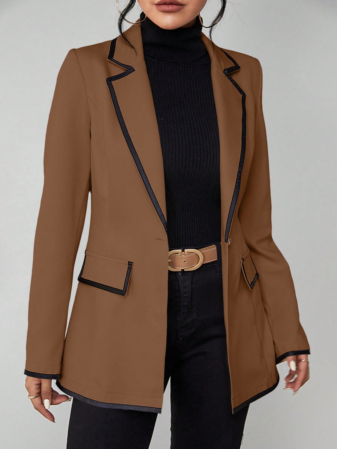 SHEIN LUNE Contrast Binding Lapel Collar Flap Detail Blazer SHEIN EUR main 0