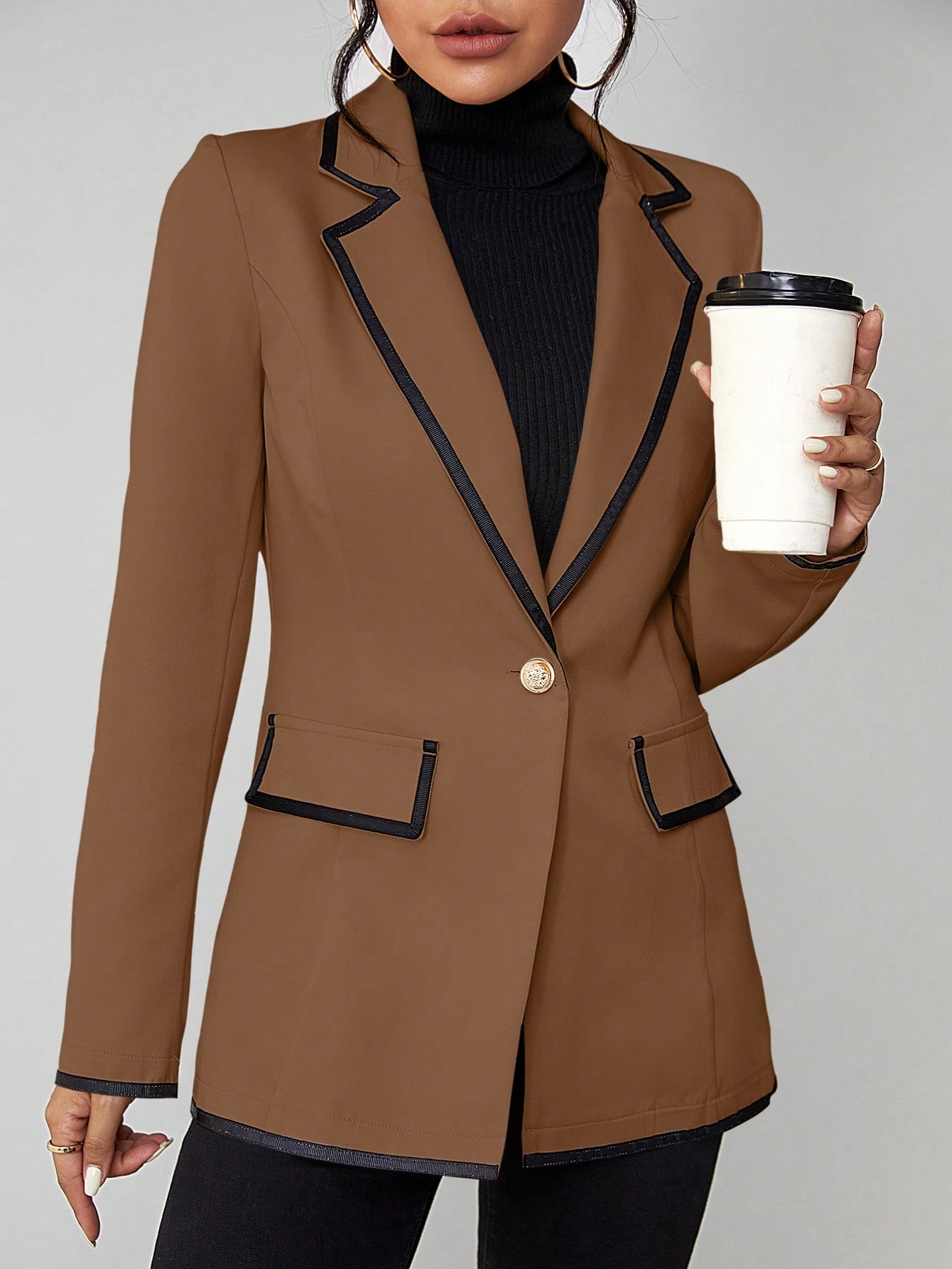 SHEIN LUNE Contrast Binding Lapel Collar Flap Detail Blazer SHEIN EUR main 2