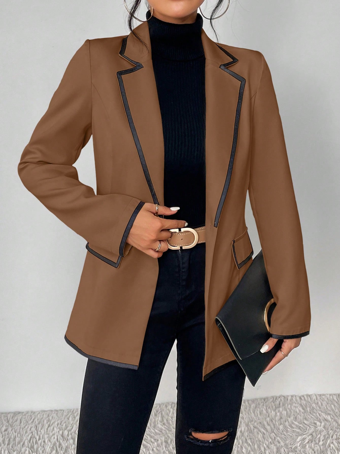 SHEIN LUNE Contrast Binding Lapel Collar Flap Detail Blazer SHEIN EUR main 3
