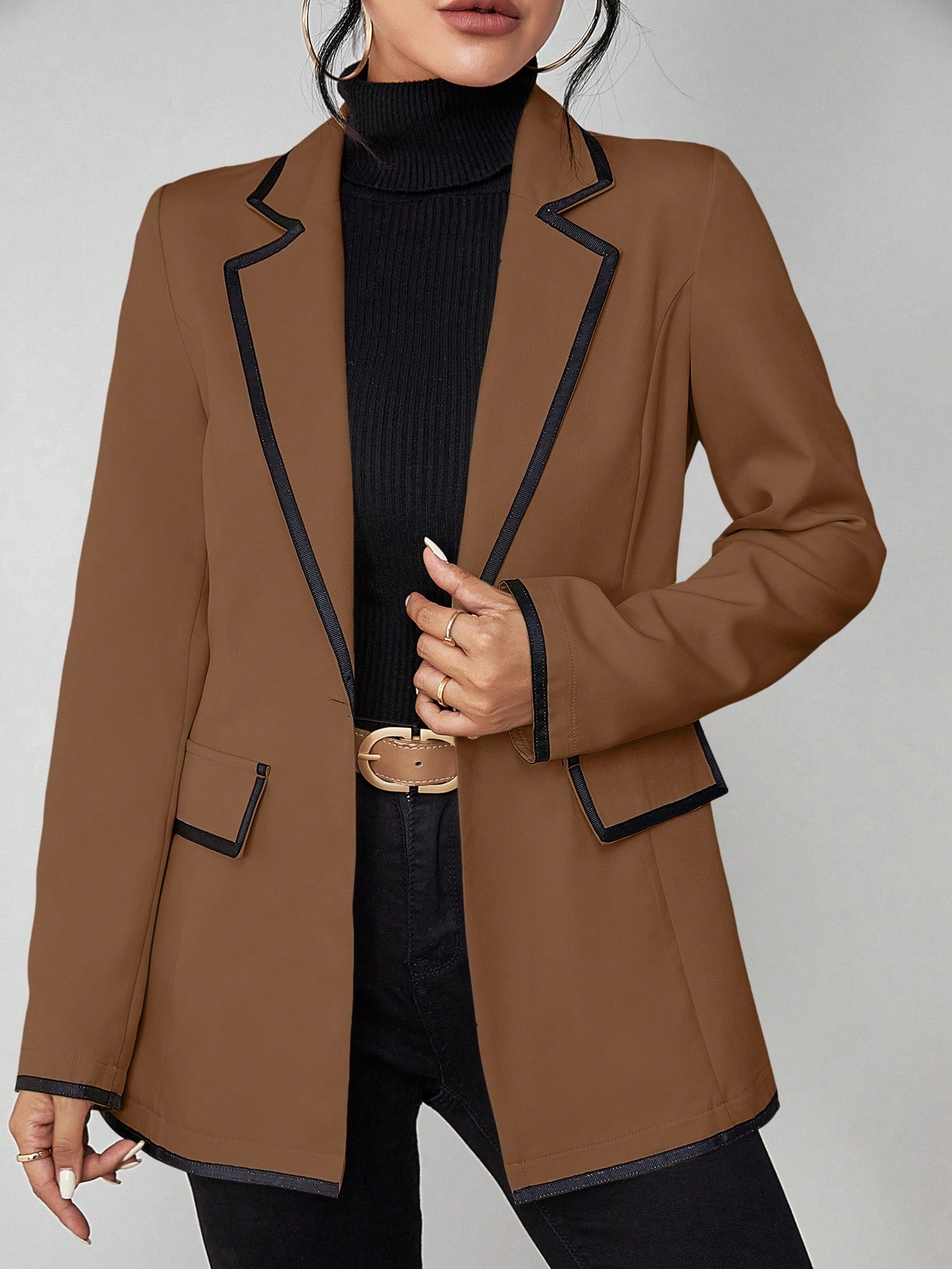 SHEIN LUNE Contrast Binding Lapel Collar Flap Detail Blazer SHEIN EUR main 4