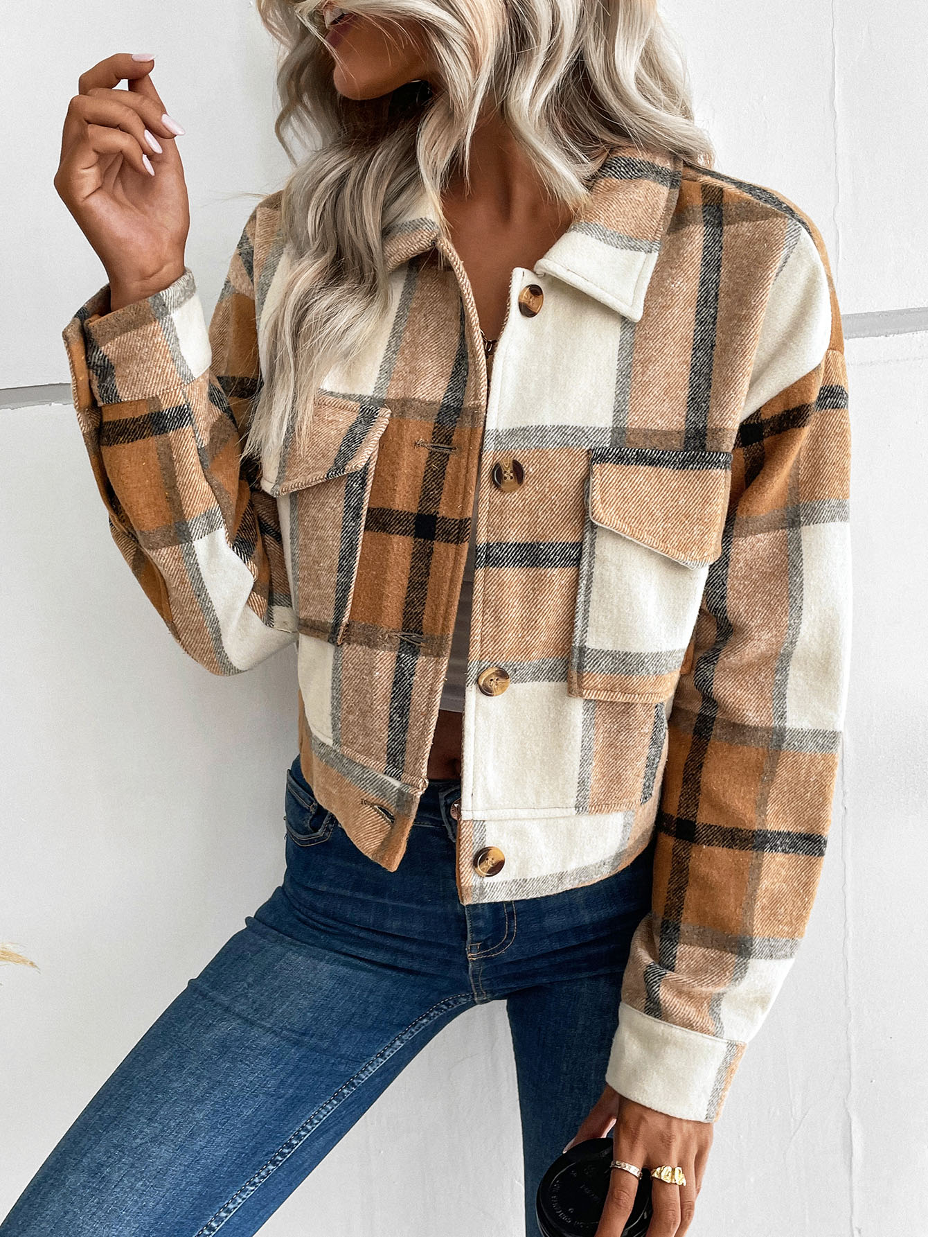 SHEIN LUNE Plaid Print Drop Shoulder Jacket SHEIN EUR main 2