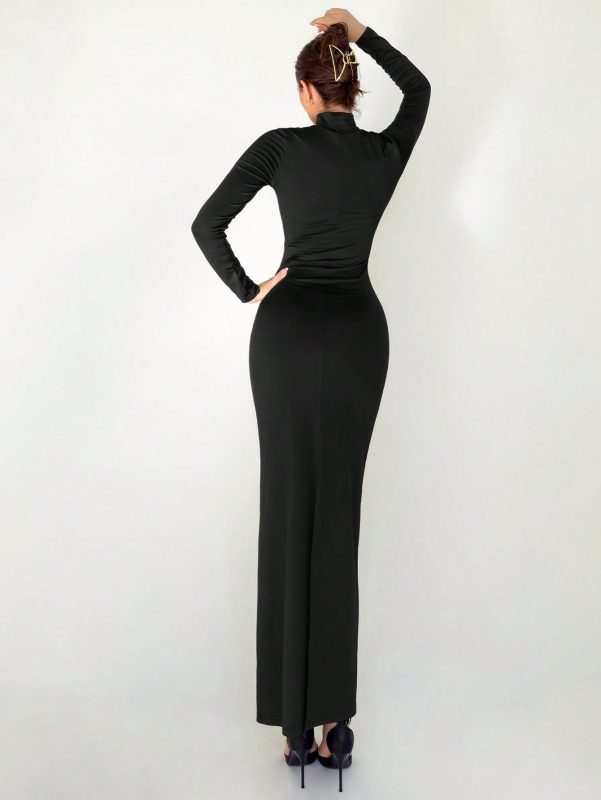 Aloruh New Arrival Slim Fit Warm Mock Neck Long Sleeve Waist Cinched Dress For Winter SHEIN EUR main 1