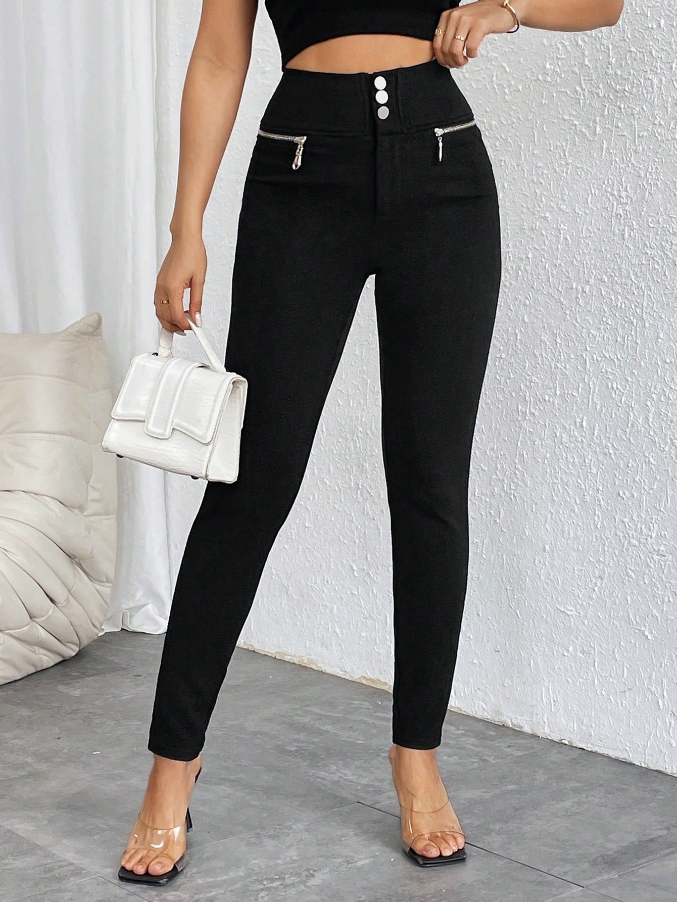 Firerie Womens High Waisted Buttons Zipper Decor Stretchy Skinny Pants SHEIN EUR main 5