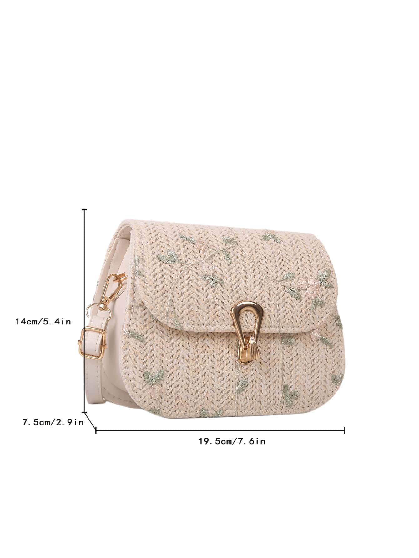 Floral Embroidery Straw Saddle Bag Mini Woven Crossbody Bag Womens Buckle Decor Flap Purse 7.67 X 5.51 X 2.95 Inch SHEIN EUR main 2