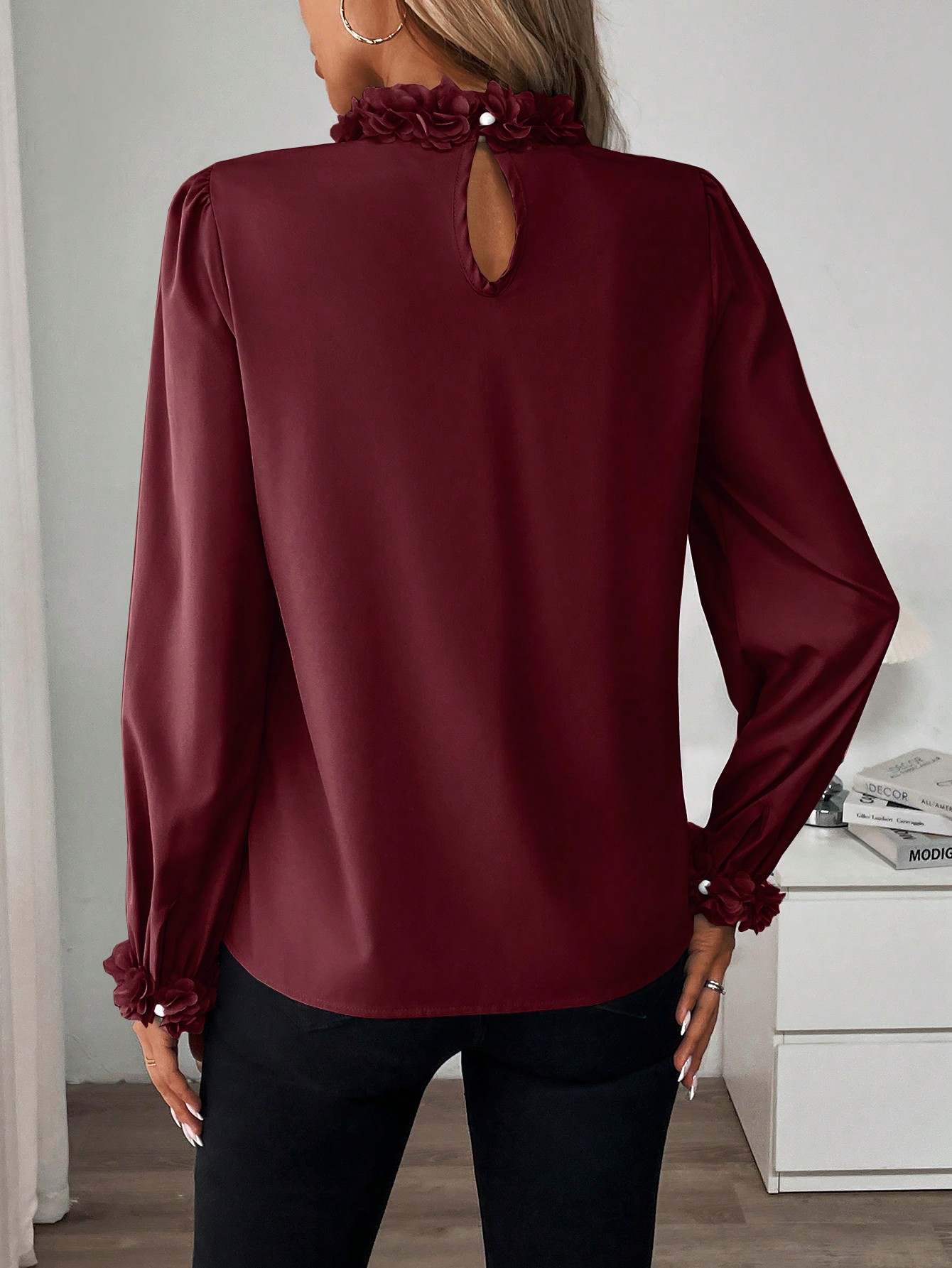 SHEIN Clasi 1pc Womens Elegant Solid Color Collar Cuff Decorative Blouse Autumn SHEIN EUR main 1