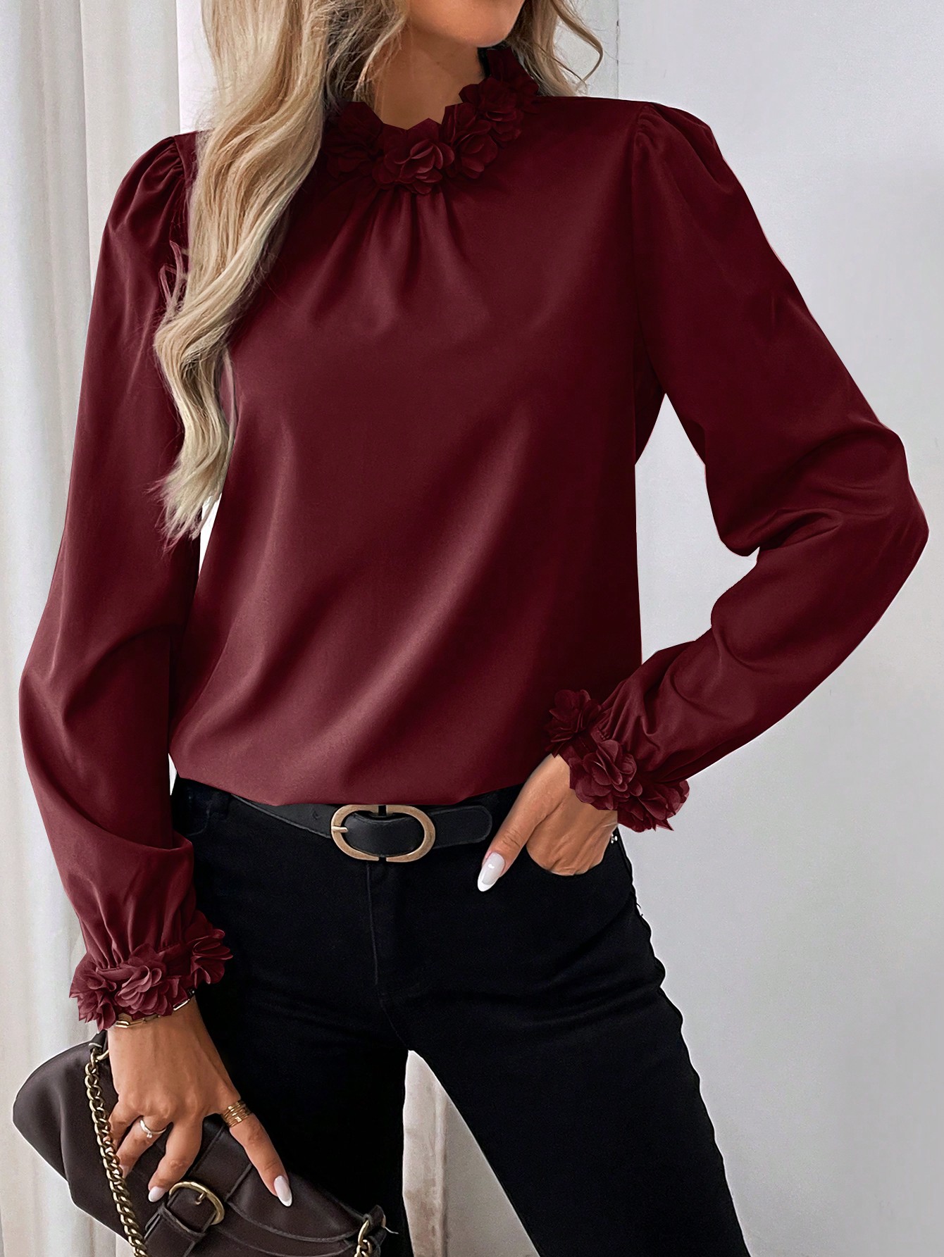 SHEIN Clasi 1pc Womens Elegant Solid Color Collar Cuff Decorative Blouse Autumn SHEIN EUR main 3