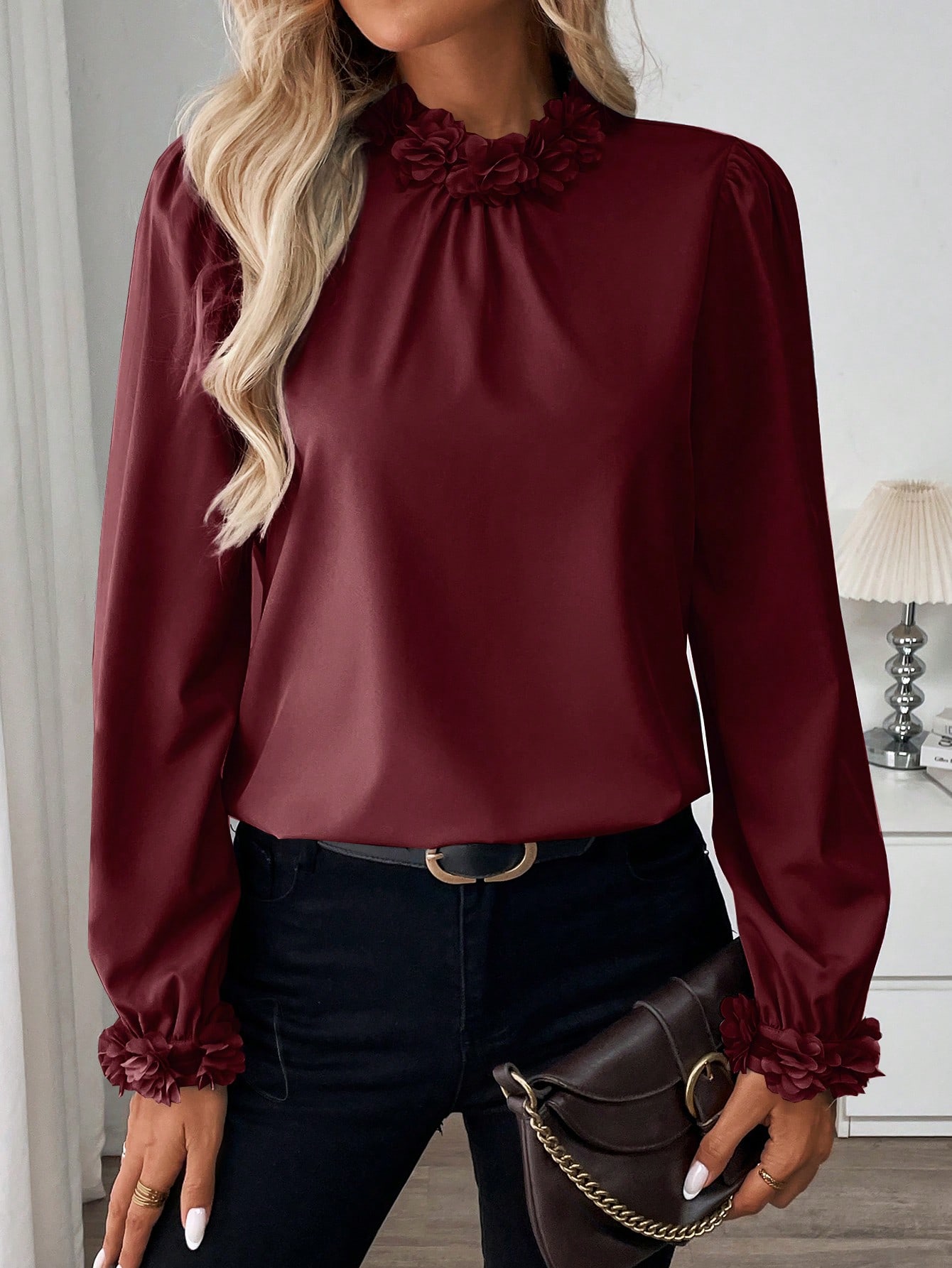 SHEIN Clasi 1pc Womens Elegant Solid Color Collar Cuff Decorative Blouse Autumn SHEIN EUR main 4