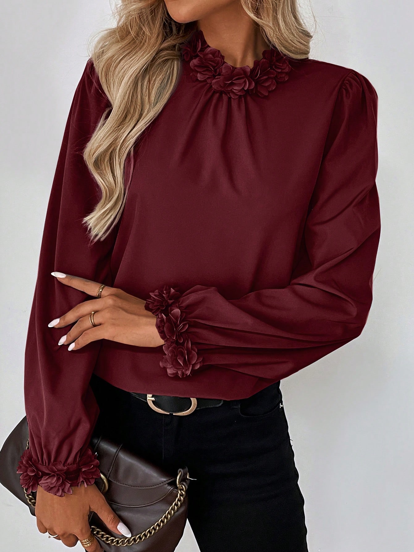 SHEIN Clasi 1pc Womens Elegant Solid Color Collar Cuff Decorative Blouse Autumn SHEIN EUR main 5