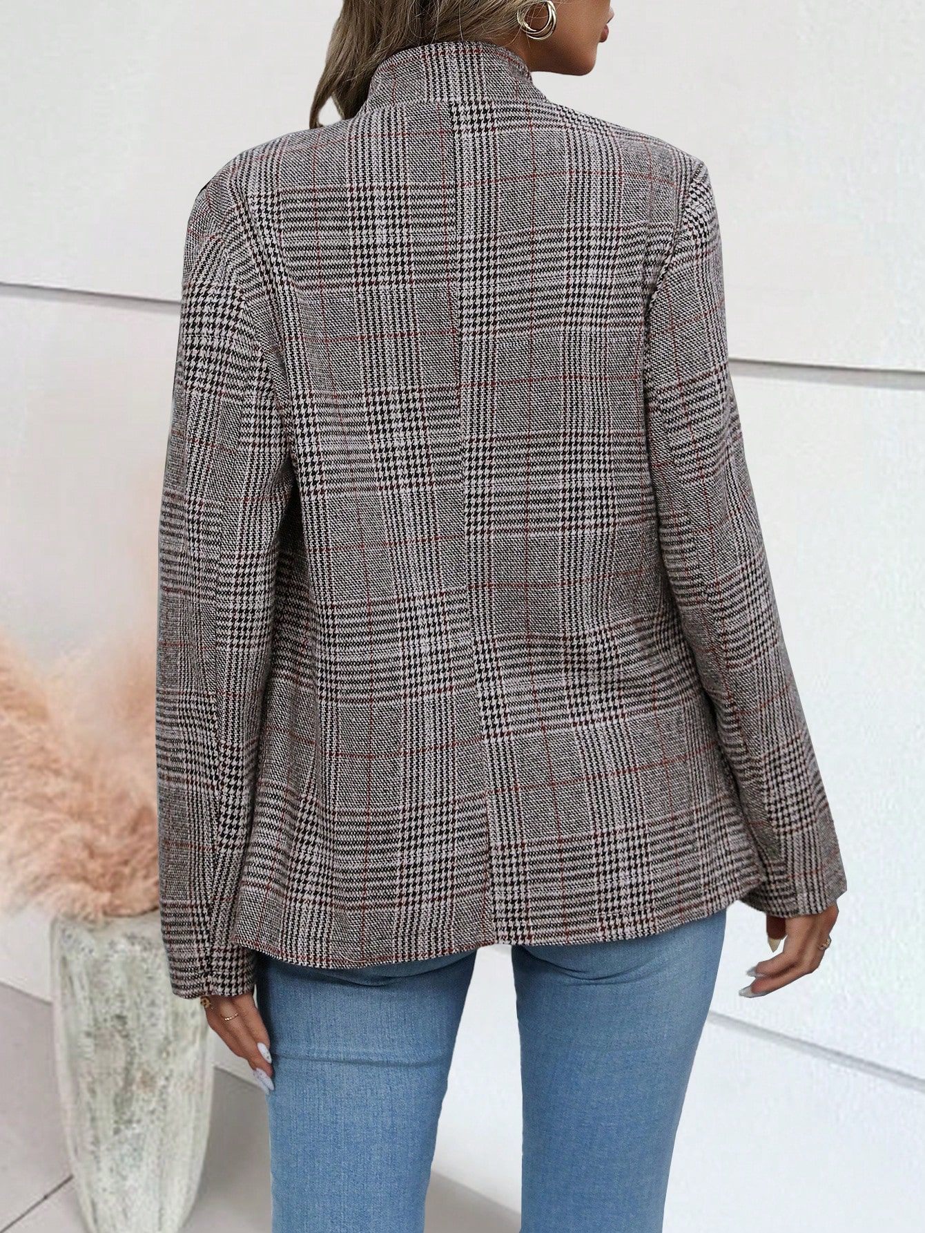 SHEIN Clasi Women Elegant Commuter Wool Blazer Jacket Plaid Pattern Autumn SHEIN EUR main 1