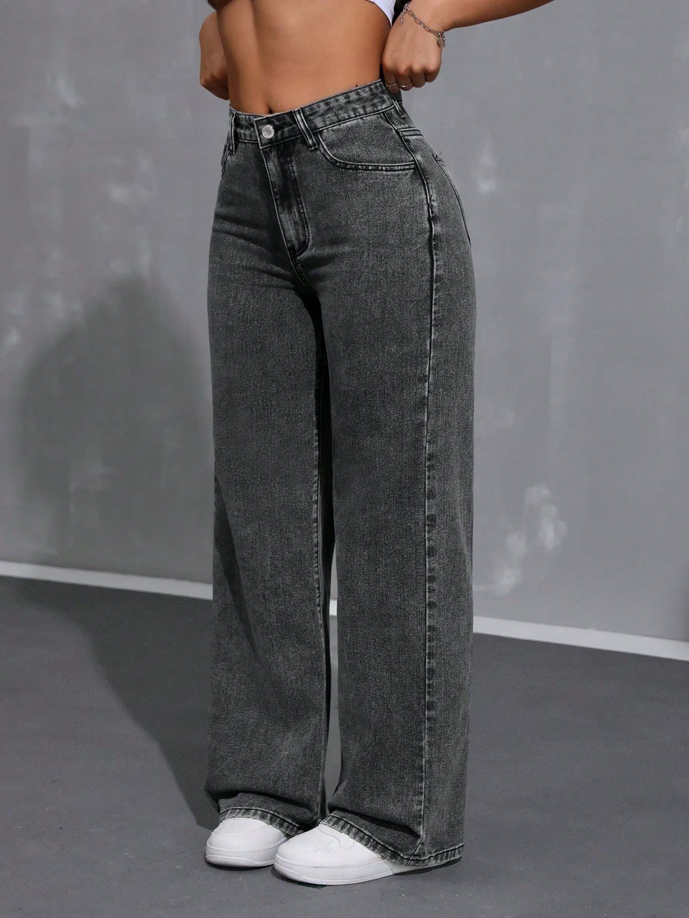 SHEIN EZwear Womens Wide Leg Loose Fit Casual Denim Pants With Pockets SHEIN EUR main 1