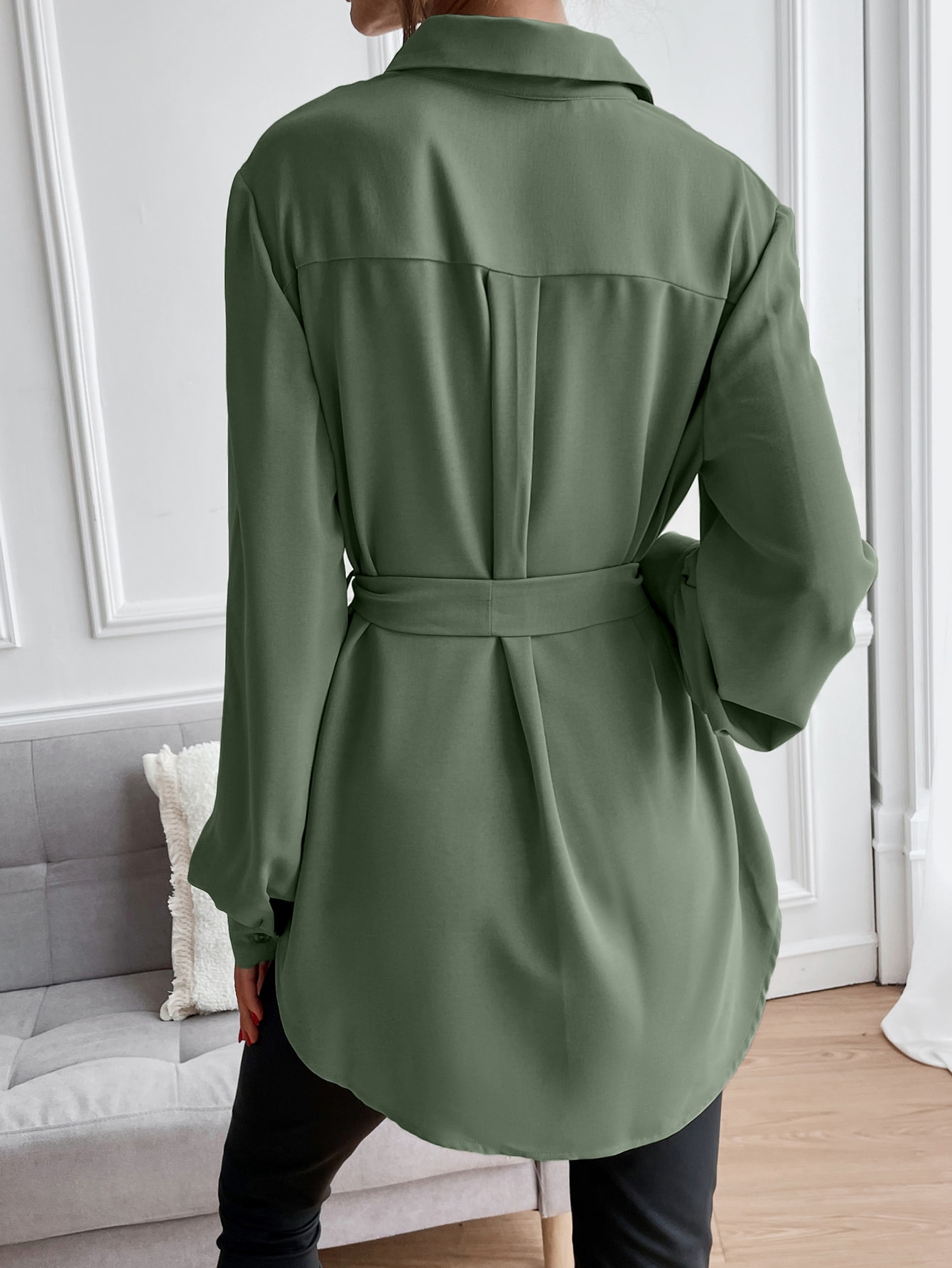 SHEIN LUNE Solid Button Front Belted Shirt SHEIN EUR main 1