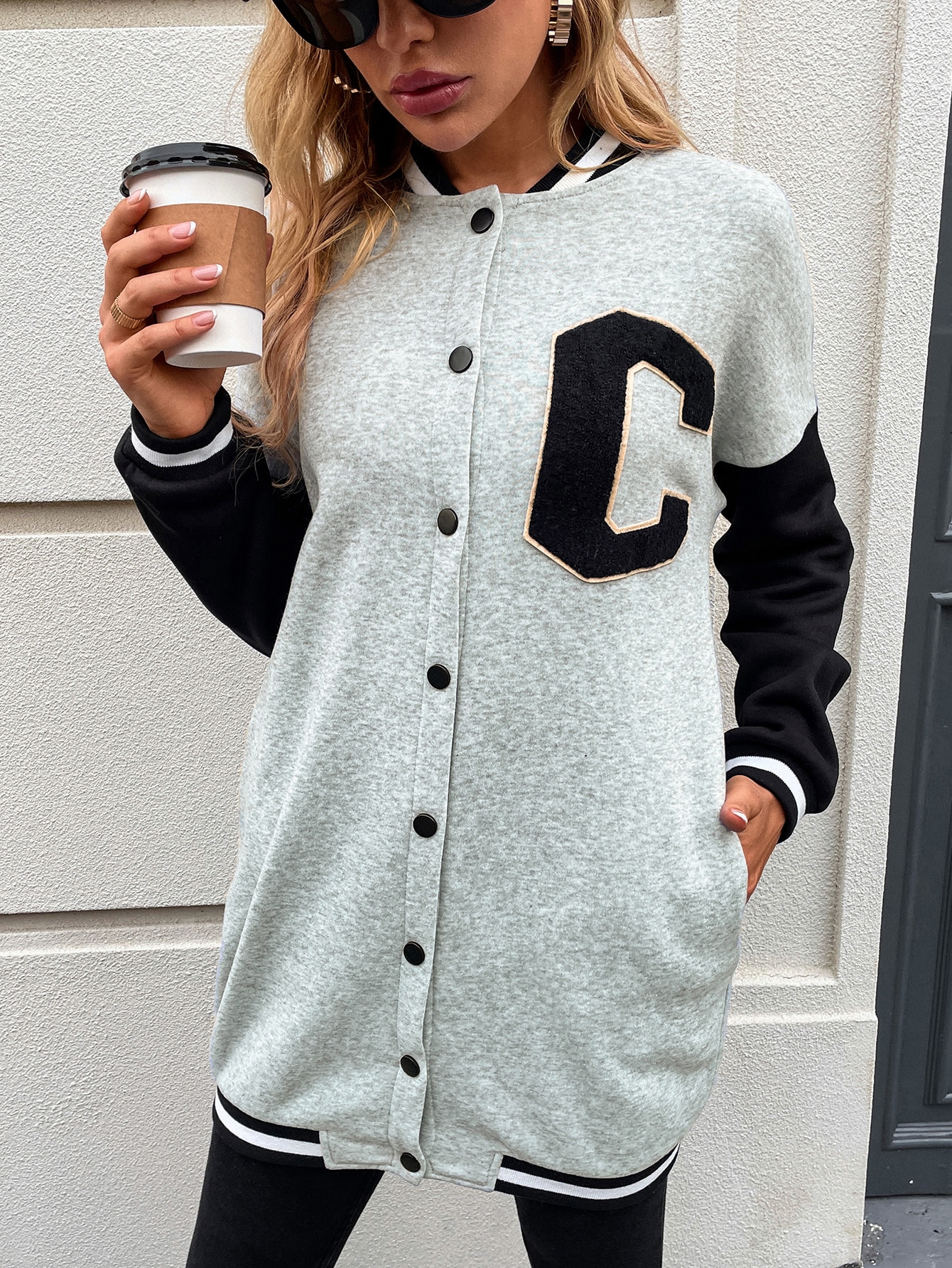 SHEIN MOOSTA Letter Patched Colorblock Drop Shoulder Varsity Jacket SHEIN EUR main 3