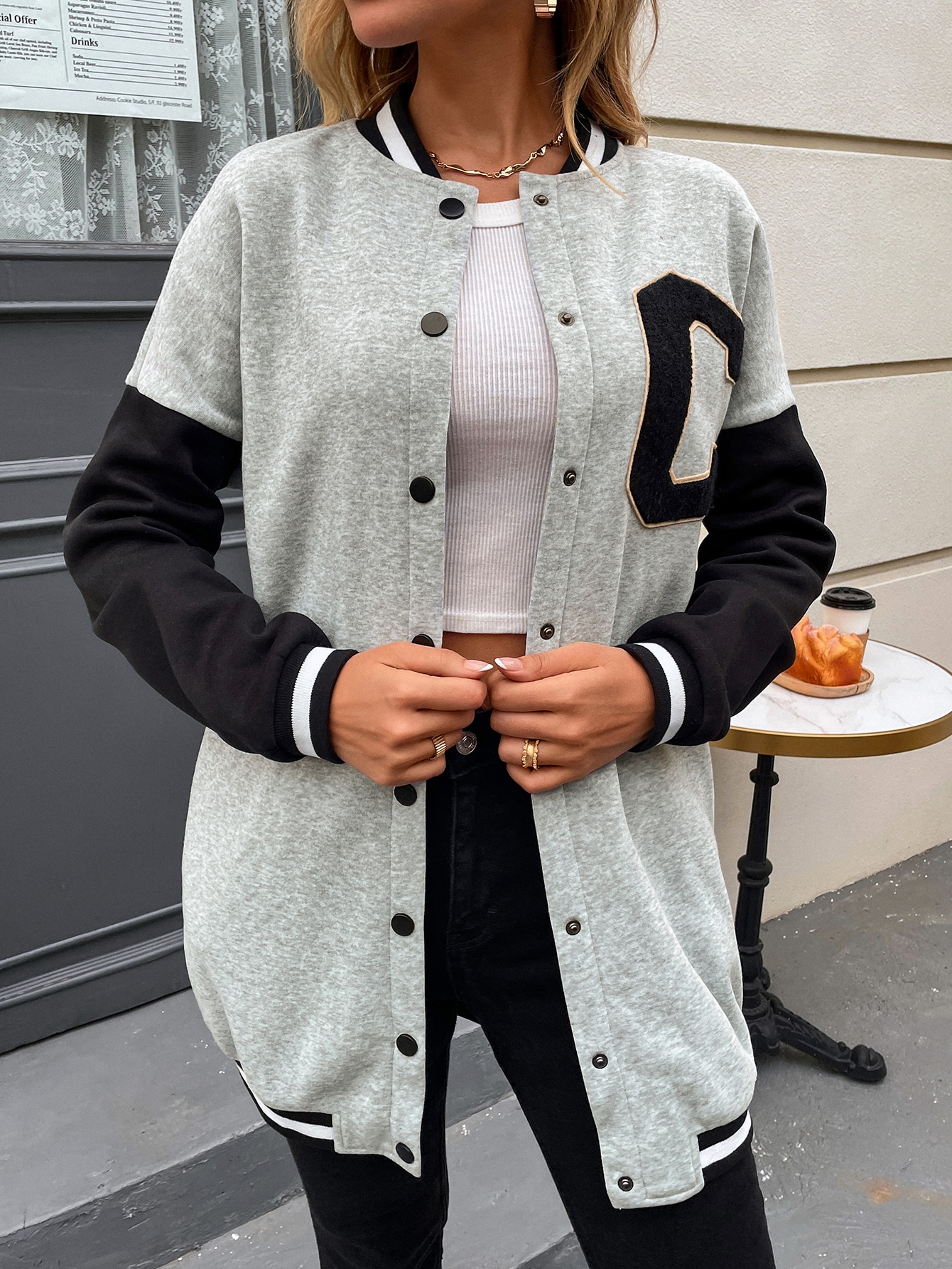 SHEIN MOOSTA Letter Patched Colorblock Drop Shoulder Varsity Jacket SHEIN EUR main 4