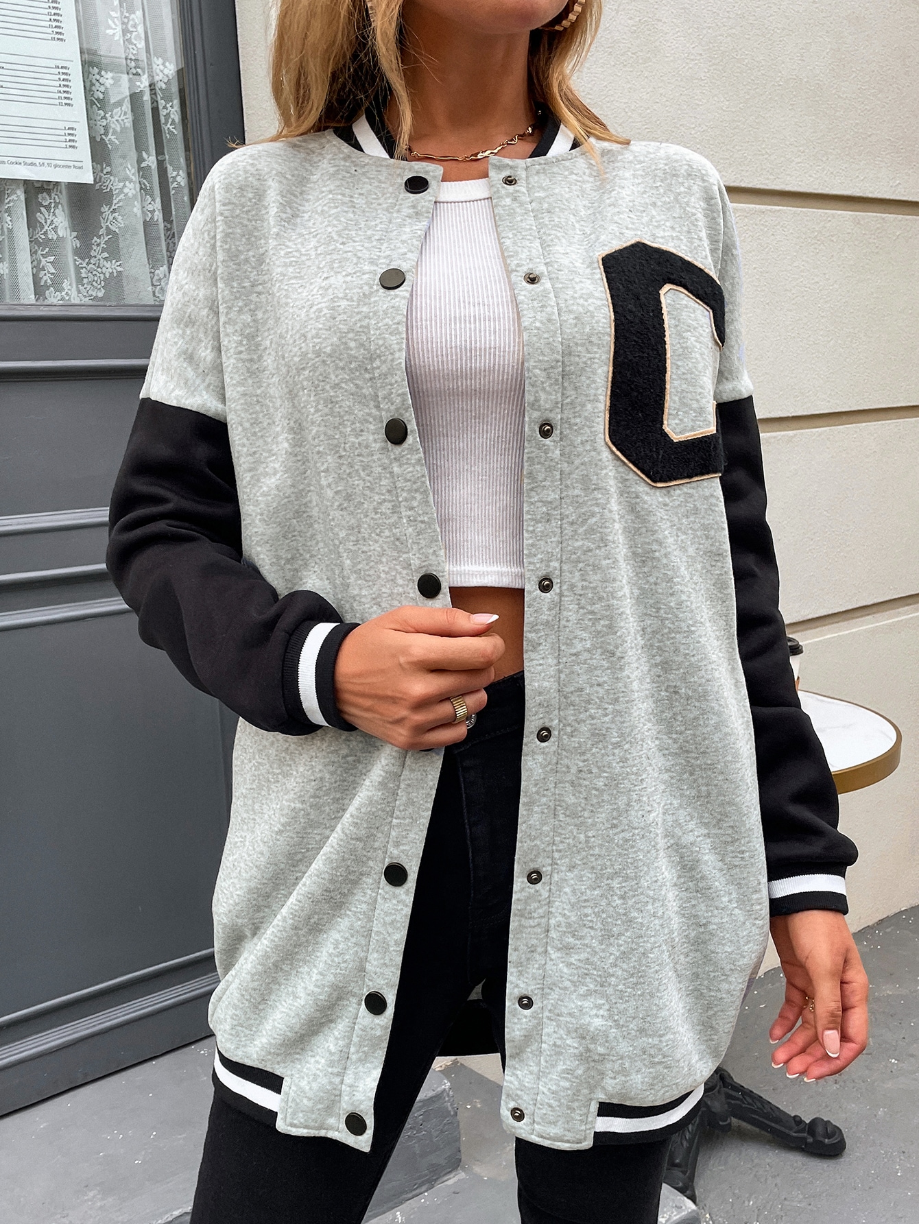SHEIN MOOSTA Letter Patched Colorblock Drop Shoulder Varsity Jacket SHEIN EUR main 5