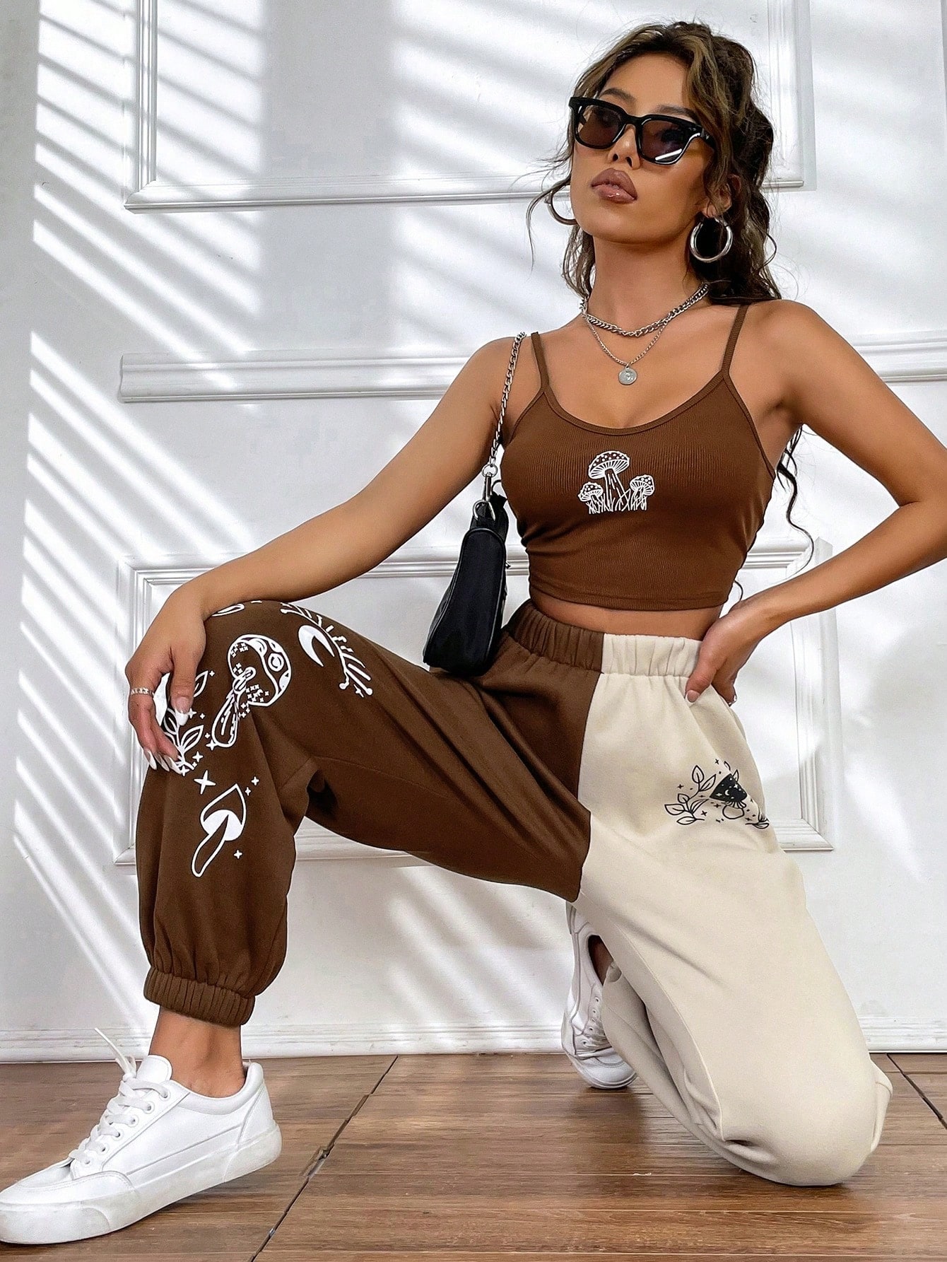 SHEIN MOOSTA Mushroom Print Cami Top Two Tone Sweatpants SHEIN EUR main 3