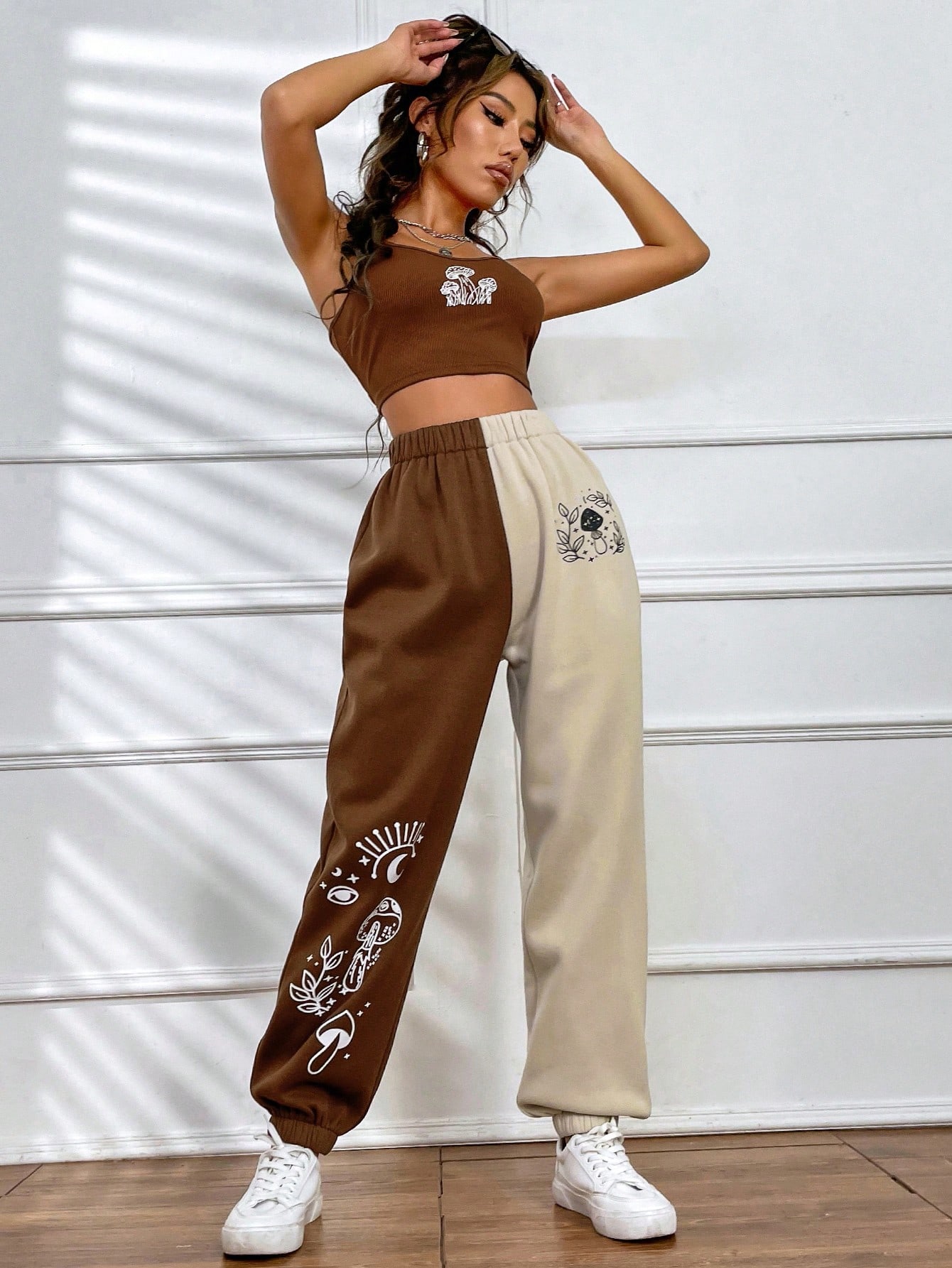 SHEIN MOOSTA Mushroom Print Cami Top Two Tone Sweatpants SHEIN EUR main 5