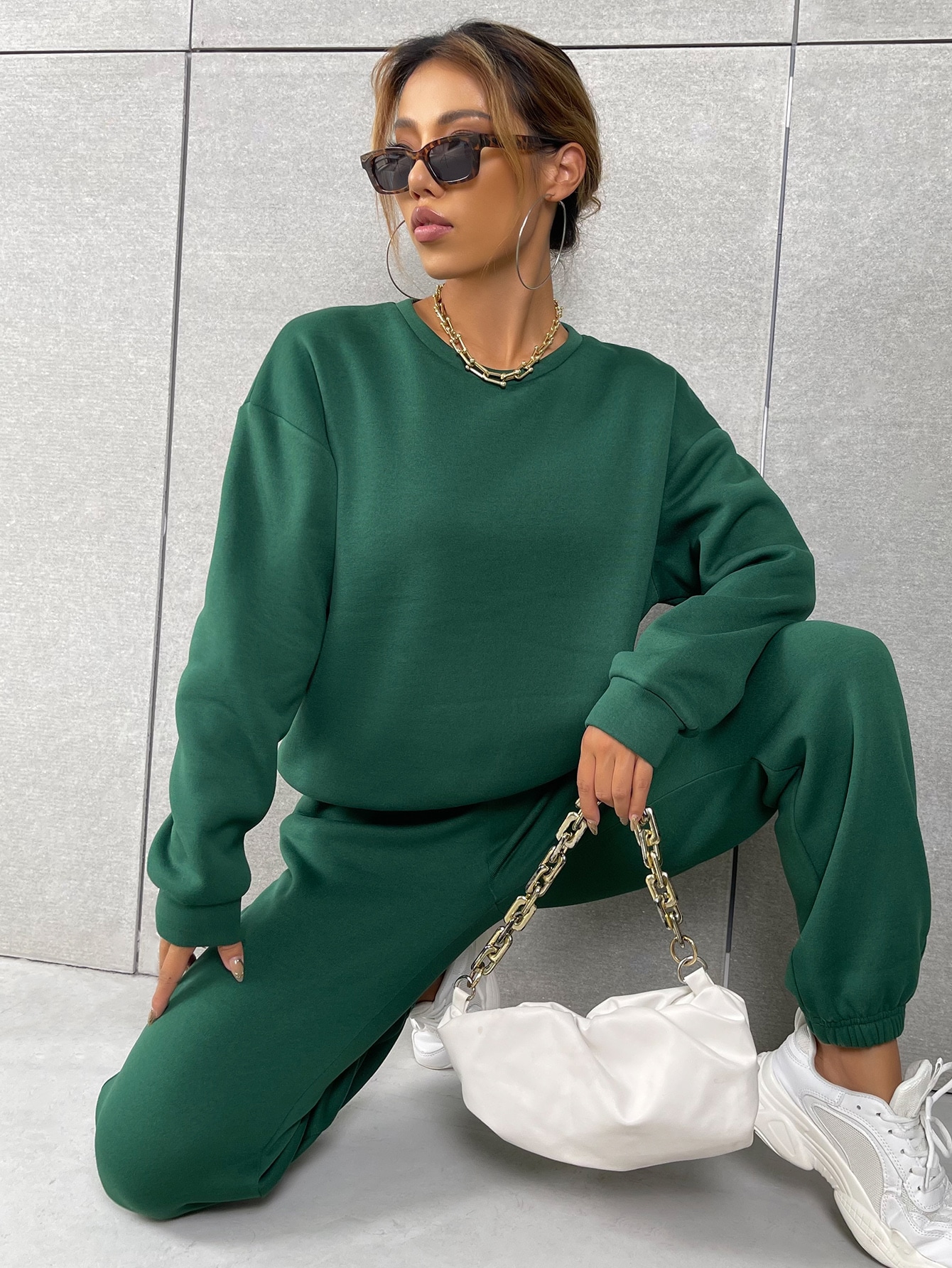 SHEIN MOOSTA Solid Drop Shoulder Sweatshirt Sweatpants SHEIN EUR main 0