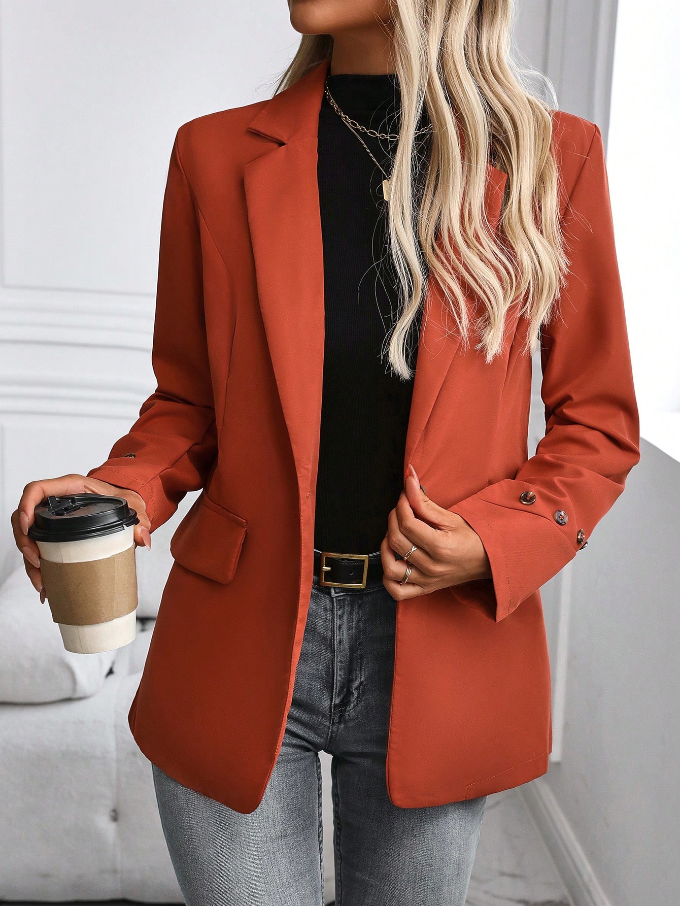 SHEIN Raffina Women Spring Business Solid Lapel Neck Single Button Blazer SHEIN EUR main 2