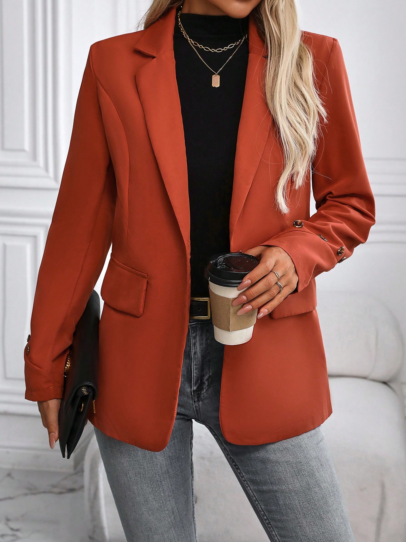 SHEIN Raffina Women Spring Business Solid Lapel Neck Single Button Blazer SHEIN EUR main 3