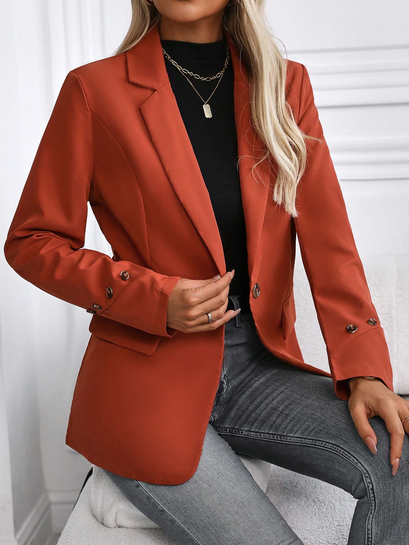 SHEIN Raffina Women Spring Business Solid Lapel Neck Single Button Blazer SHEIN EUR main 4