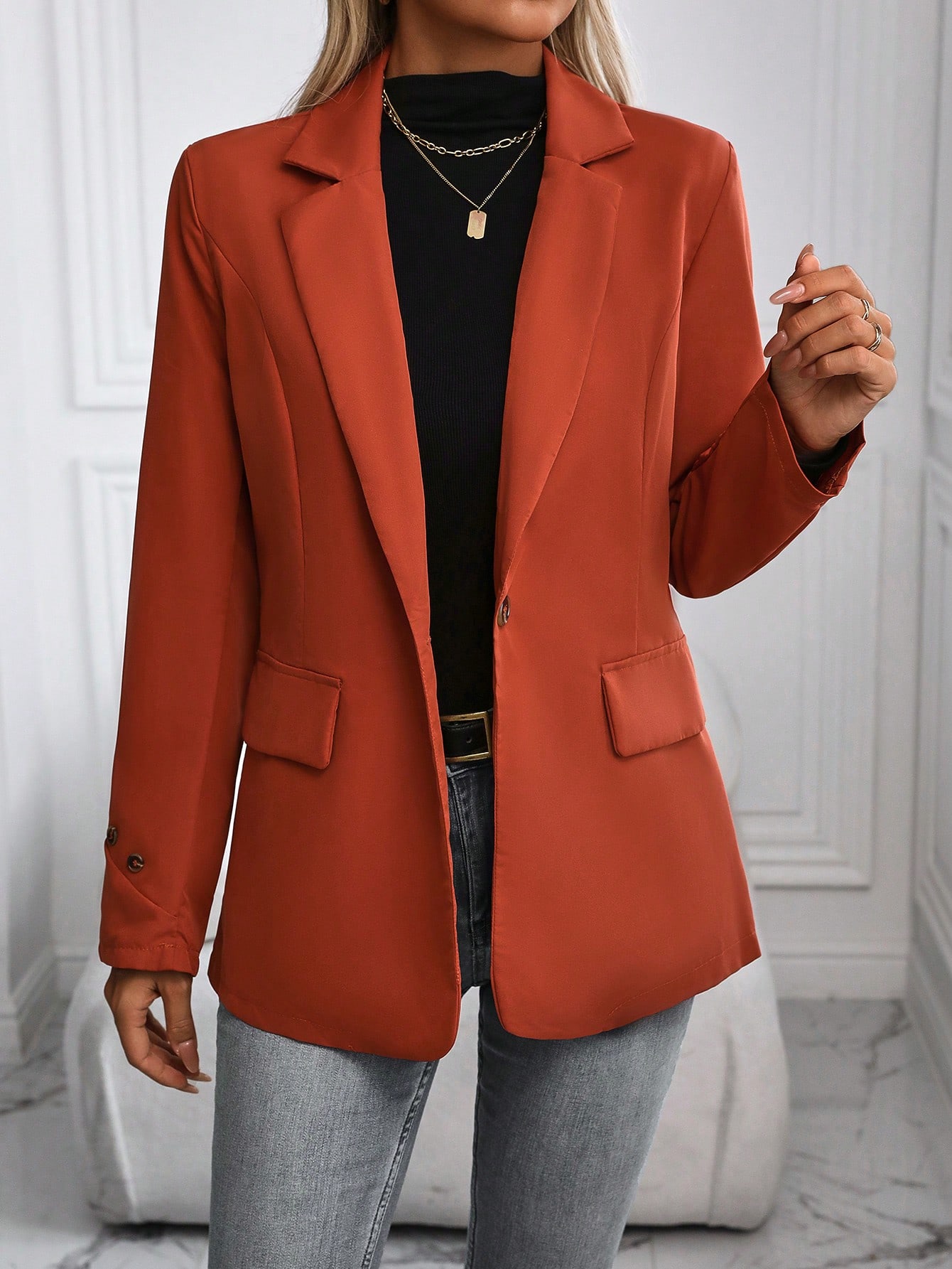 SHEIN Raffina Women Spring Business Solid Lapel Neck Single Button Blazer SHEIN EUR main 5