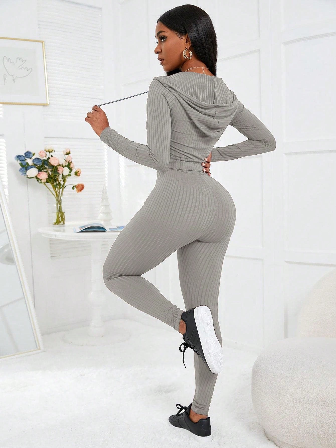 SHEIN Slayr Rib knit O ring Zipper Drawstring Hoodie Leggings SHEIN EUR main 1