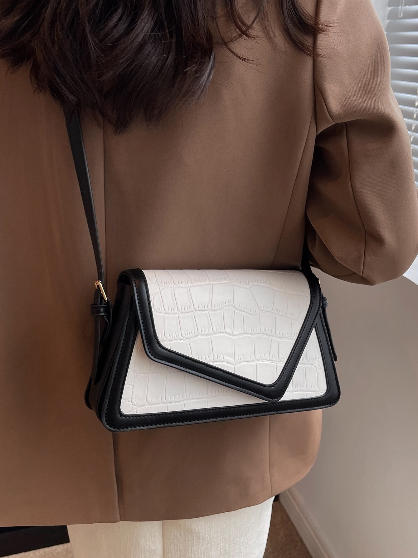 1pc Fashionable Color Block Crocodile Pattern Diamond Checkered Flap Zipper Vintage Simple Shoulder Bag Ideal For Daily Use SHEIN EUR main 2