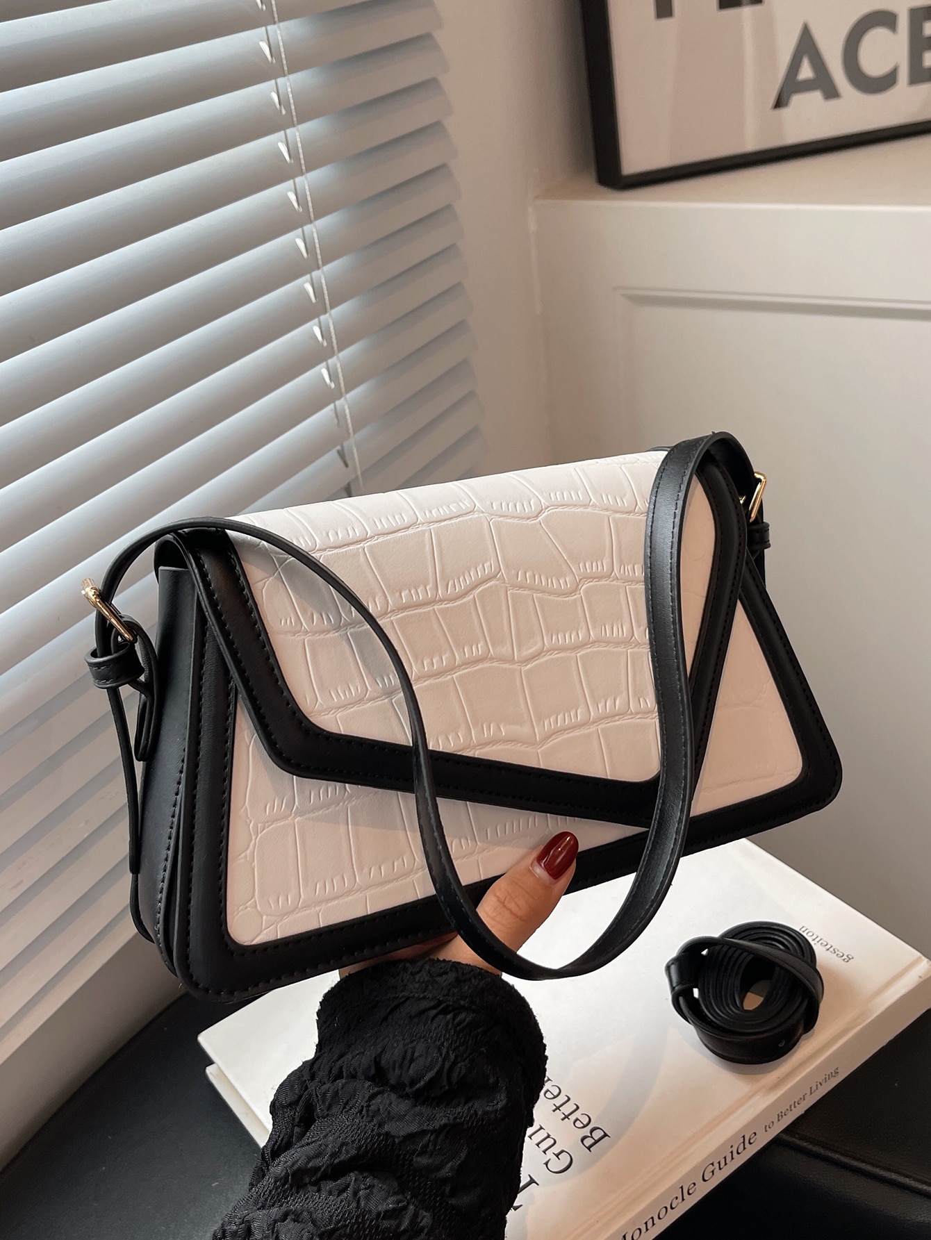 1pc Fashionable Color Block Crocodile Pattern Diamond Checkered Flap Zipper Vintage Simple Shoulder Bag Ideal For Daily Use SHEIN EUR main 4