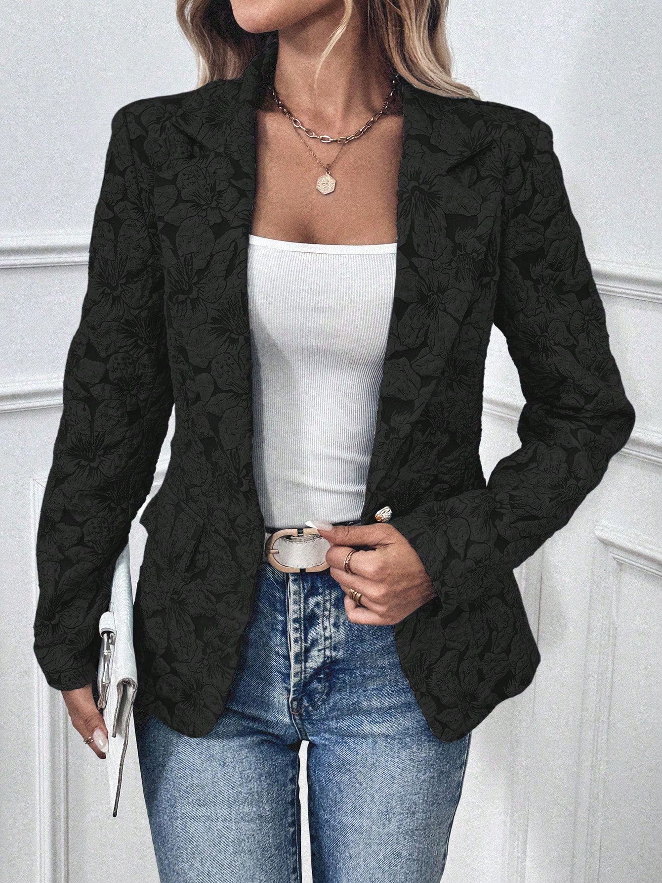 SHEIN Clasi Women Floral Jacquard Lapel Neck Long Sleeve Elegant Blazer Jacket Autumn SHEIN EUR main 3