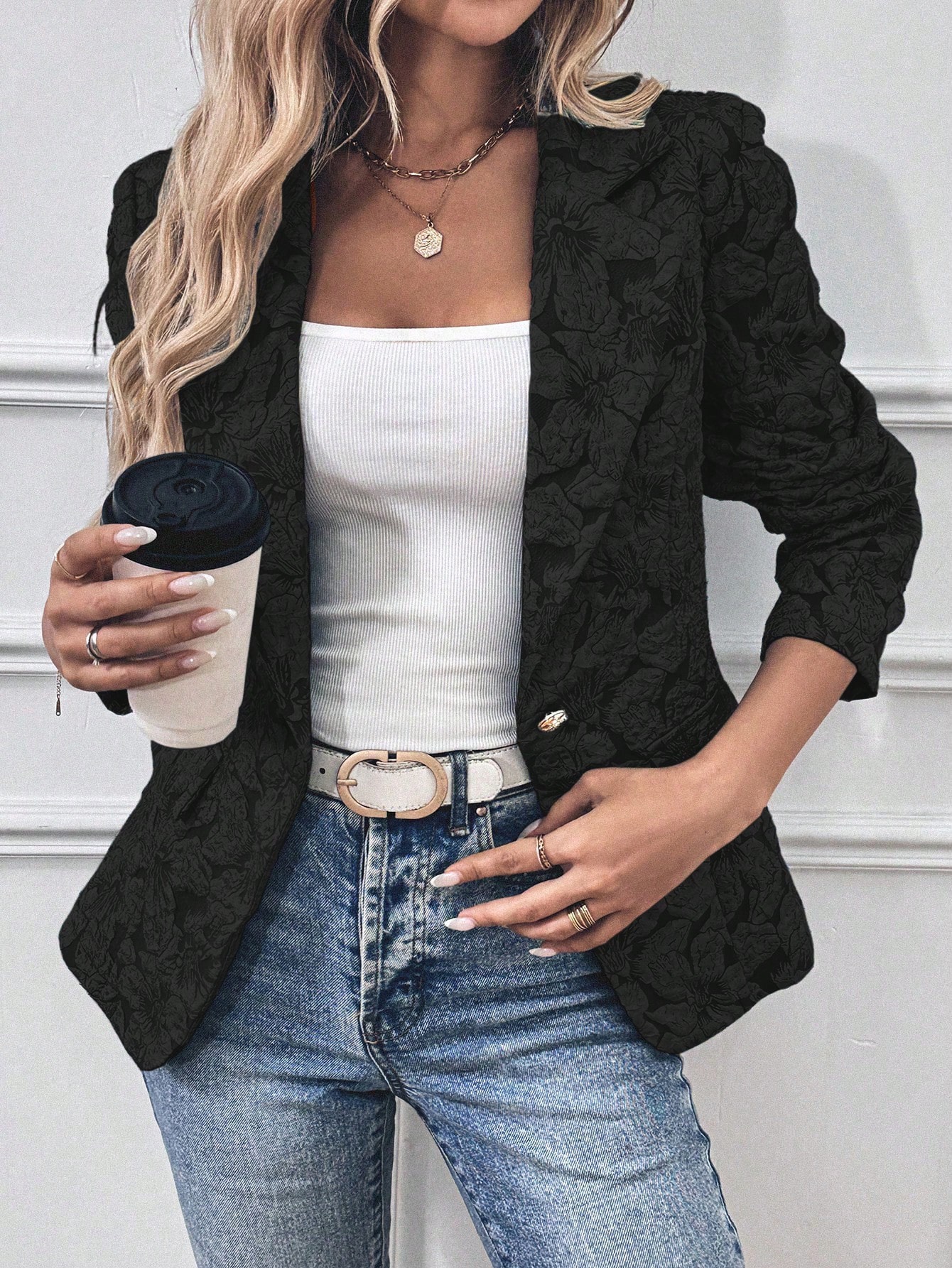 SHEIN Clasi Women Floral Jacquard Lapel Neck Long Sleeve Elegant Blazer Jacket Autumn SHEIN EUR main 4