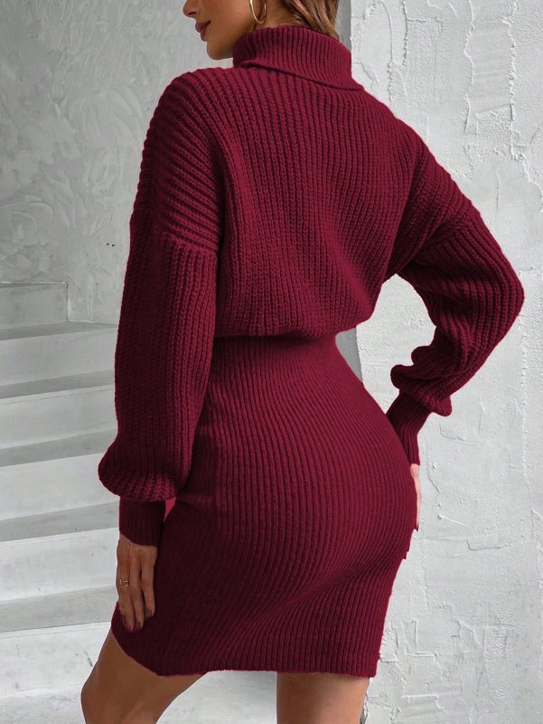 SHEIN Frenchy Women High Neck Drop Shoulder Long Sleeve Elegant Sweater Dress Solid Color AutumnWinter For New Year Clothes SHEIN EUR main 1
