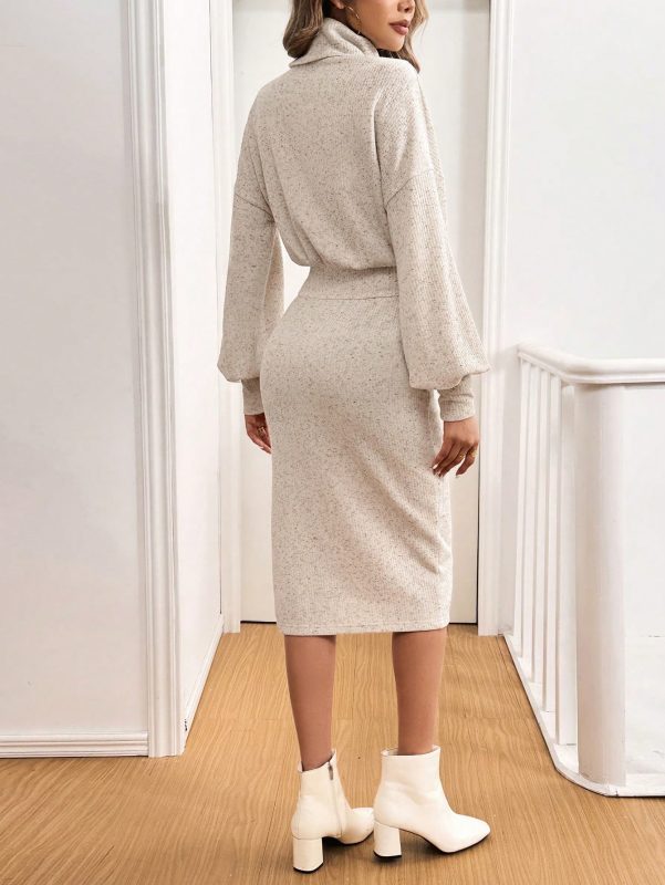 SHEIN LUNE Womens Casual Solid Color High Neck Split Hem Everyday Knit Dress FallWinter SHEIN EUR main 1