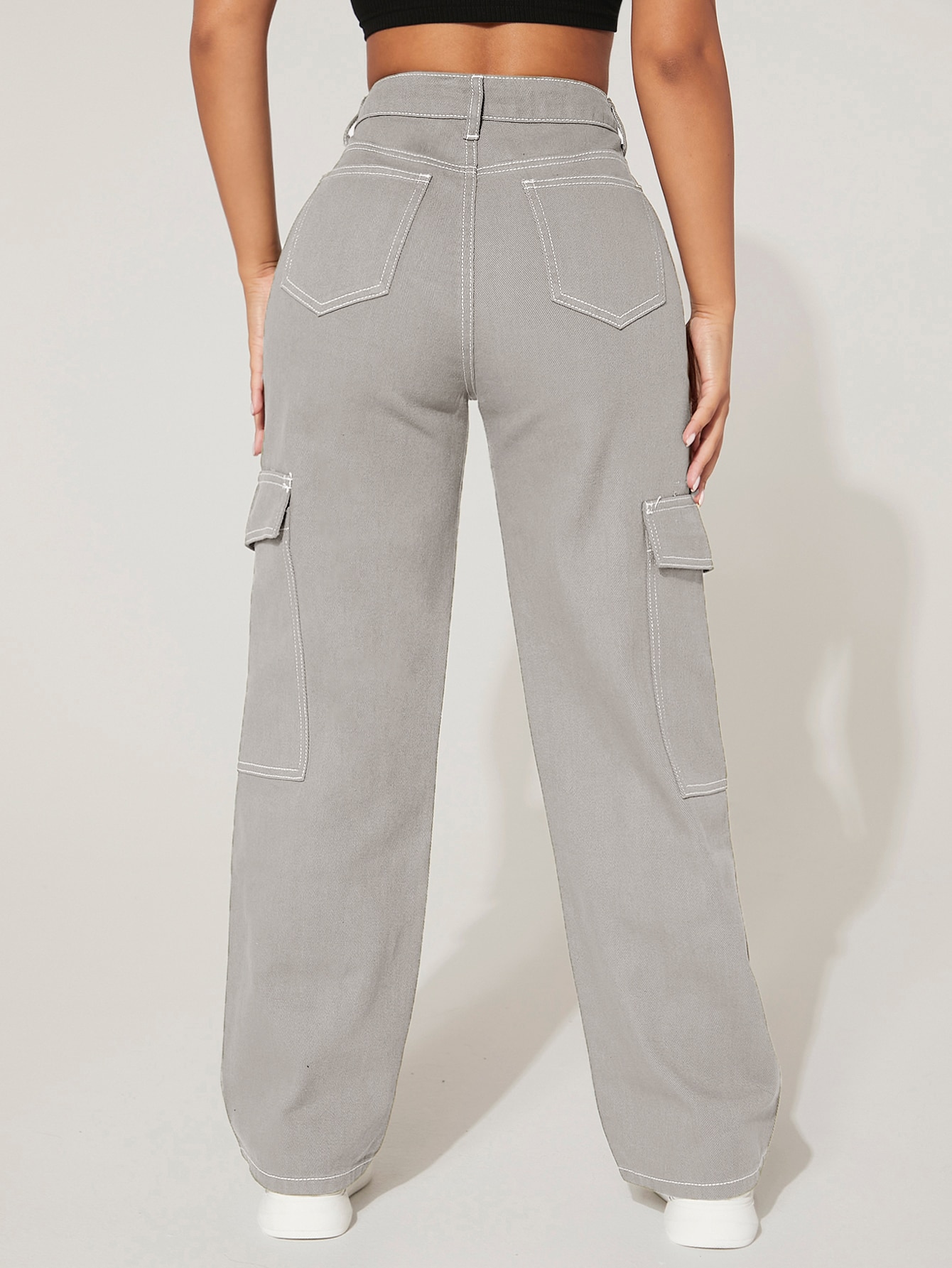 SHEIN PETITE High Waist Flap Pocket Cargo Jeans SHEIN EUR main 1
