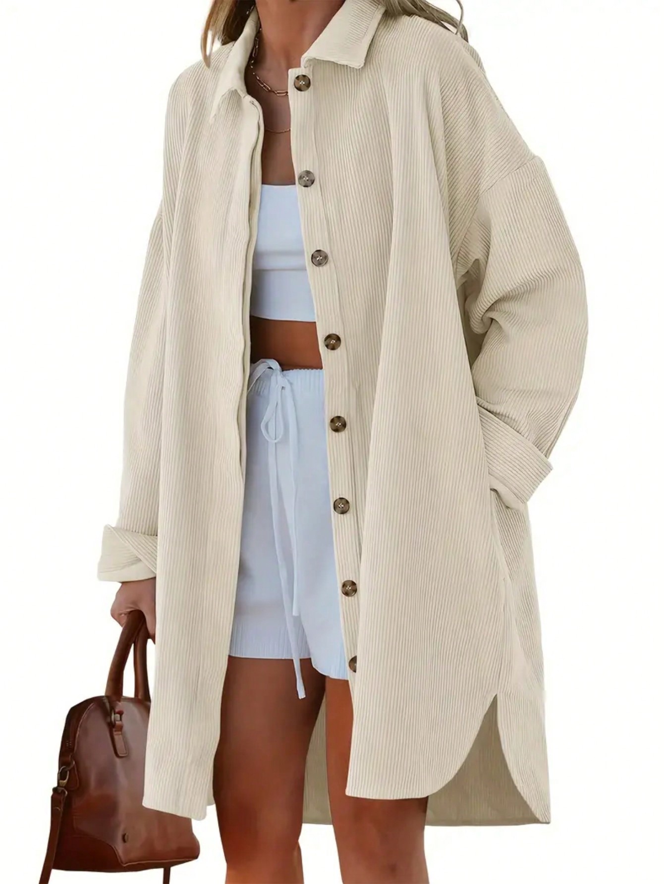 Womens Casual Solid Color Long Shirt Spring Autumn SHEIN EUR main 2